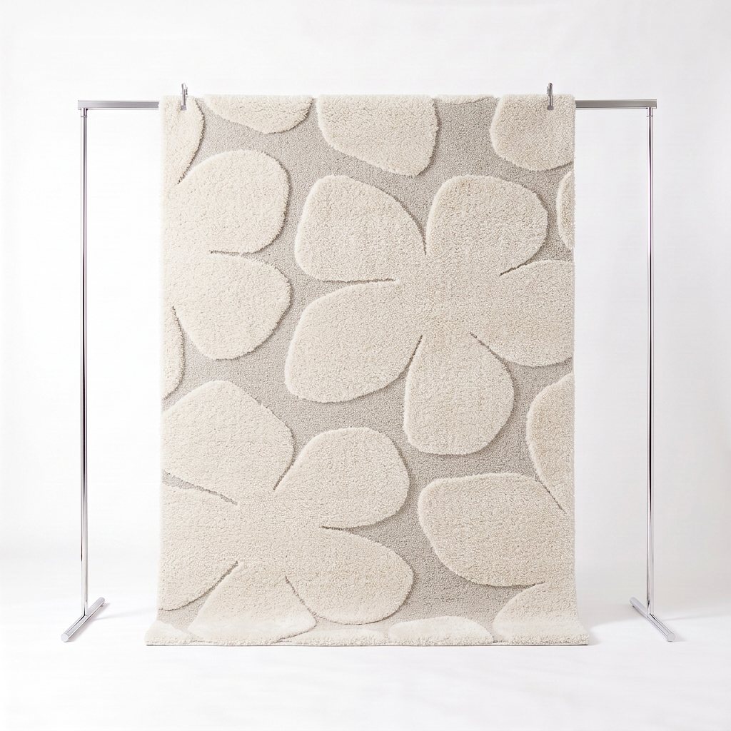 Tapete interior padrão flores creme - 150x80x1.4 cm,sweeek,Photo1