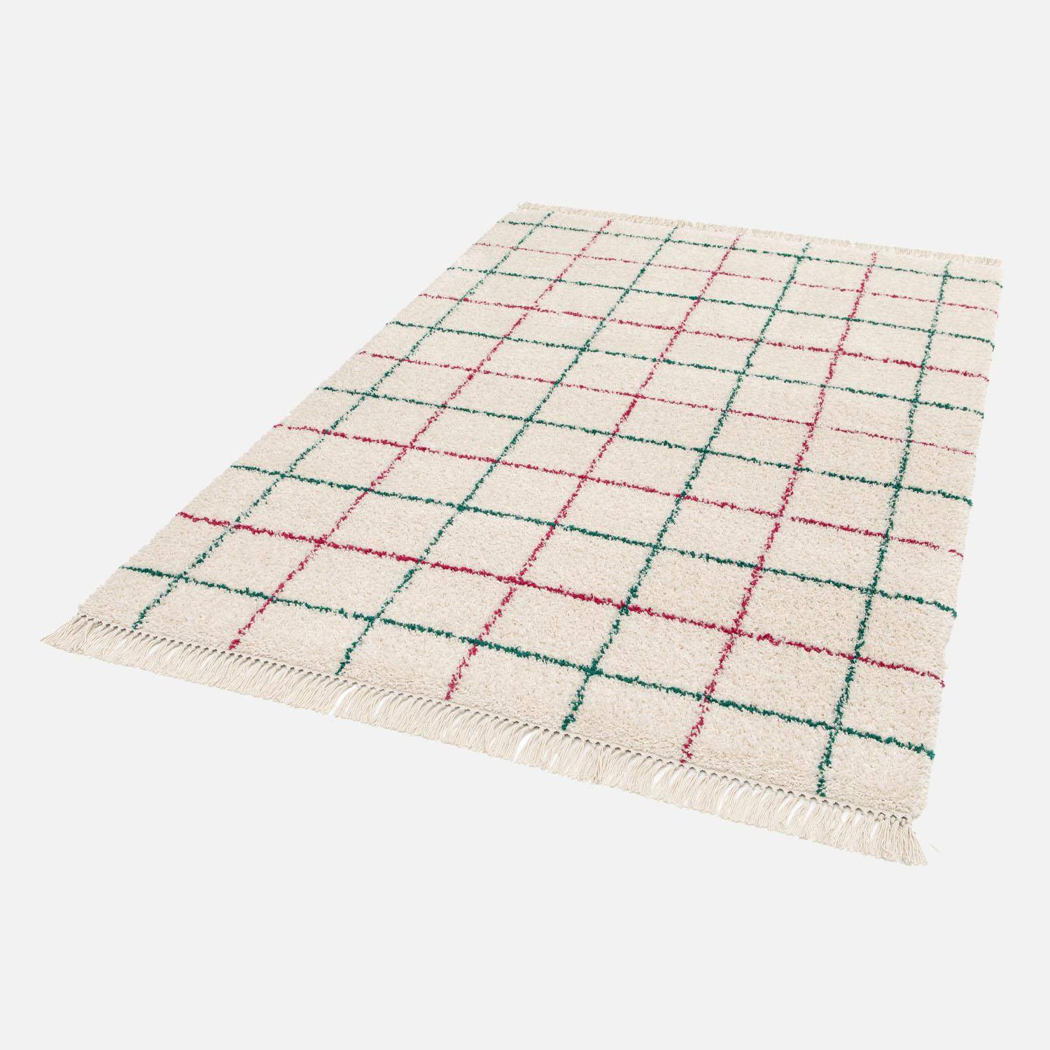 Interior rug shaggy multicoloured check pattern with fringes, Edward, 170x120x3cm,sweeek,Photo4