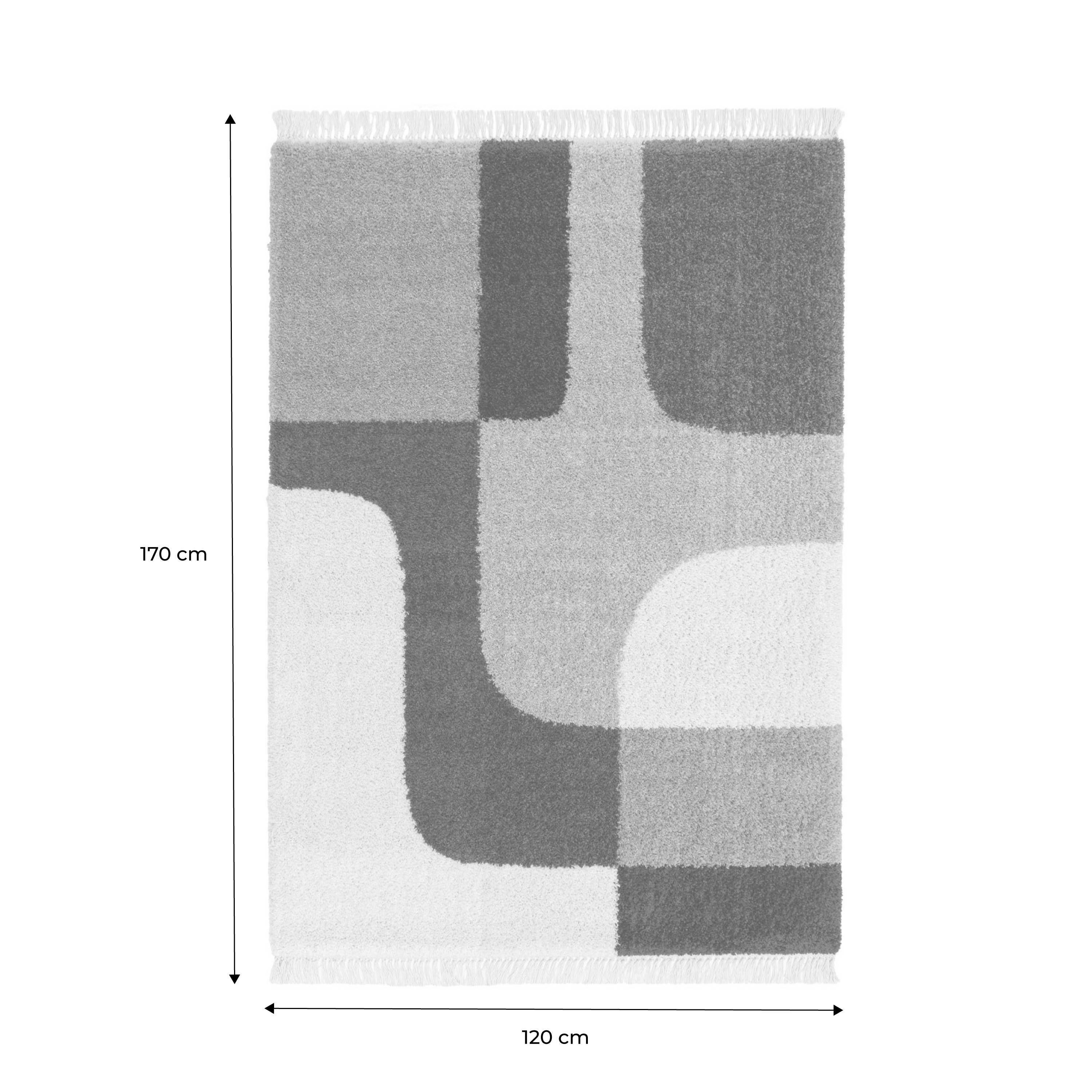 Interior rug shaggy multicoloured geometric pattern with fringes