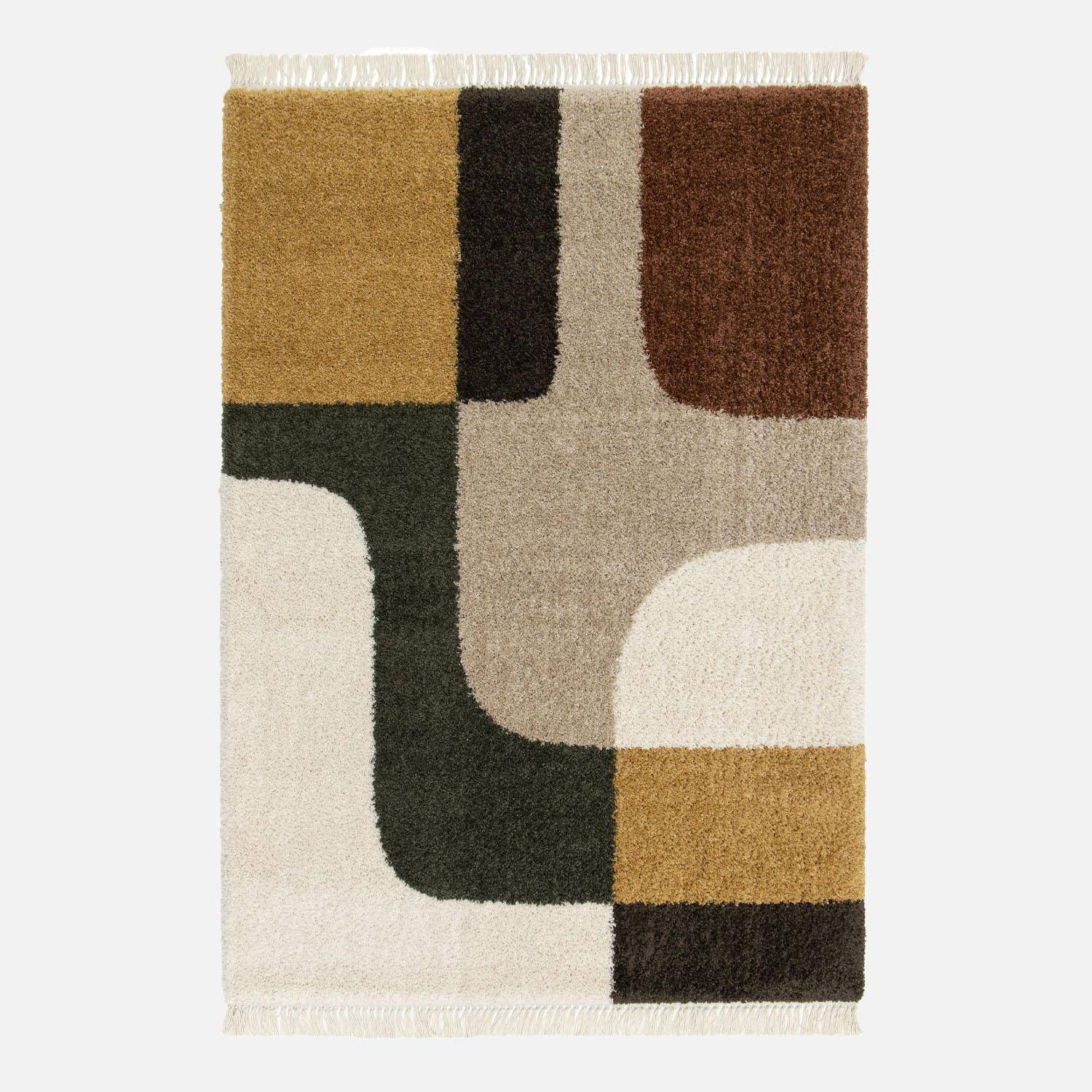 Mehrfarbiger Shaggy Teppich mit geometrischem Muster und Fransen 160x230 cm - Will,sweeek,Photo2