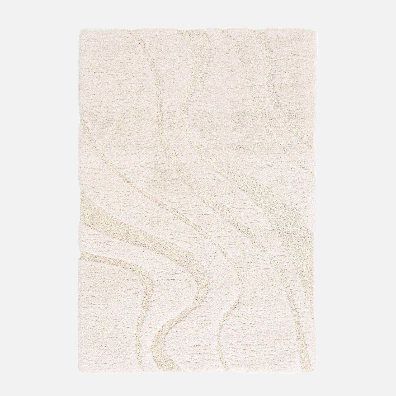 Tapis intérieur shaggy motif avec relief crème 80x150cm | sweeek