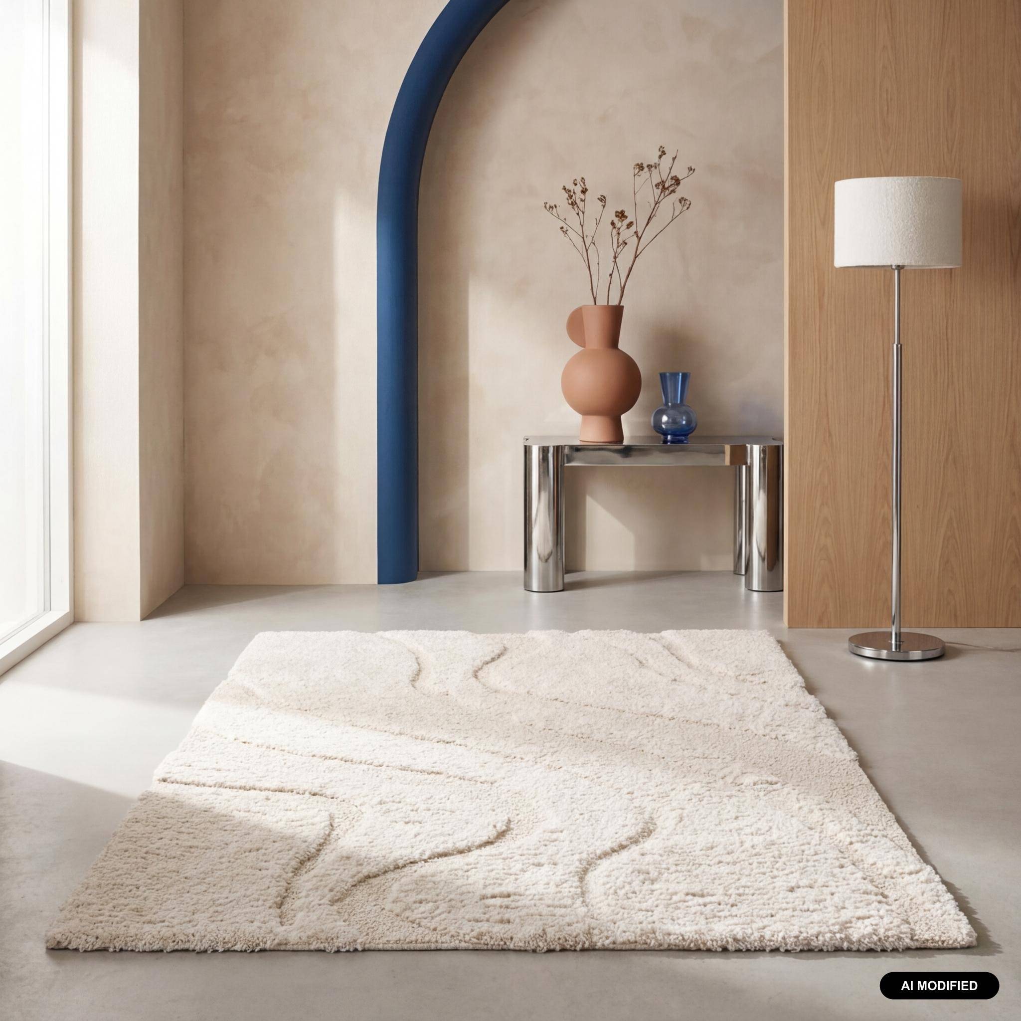 Tappeto  interno shaggy motivo con rilievo crema - 230x160x3.5 cm Photo1