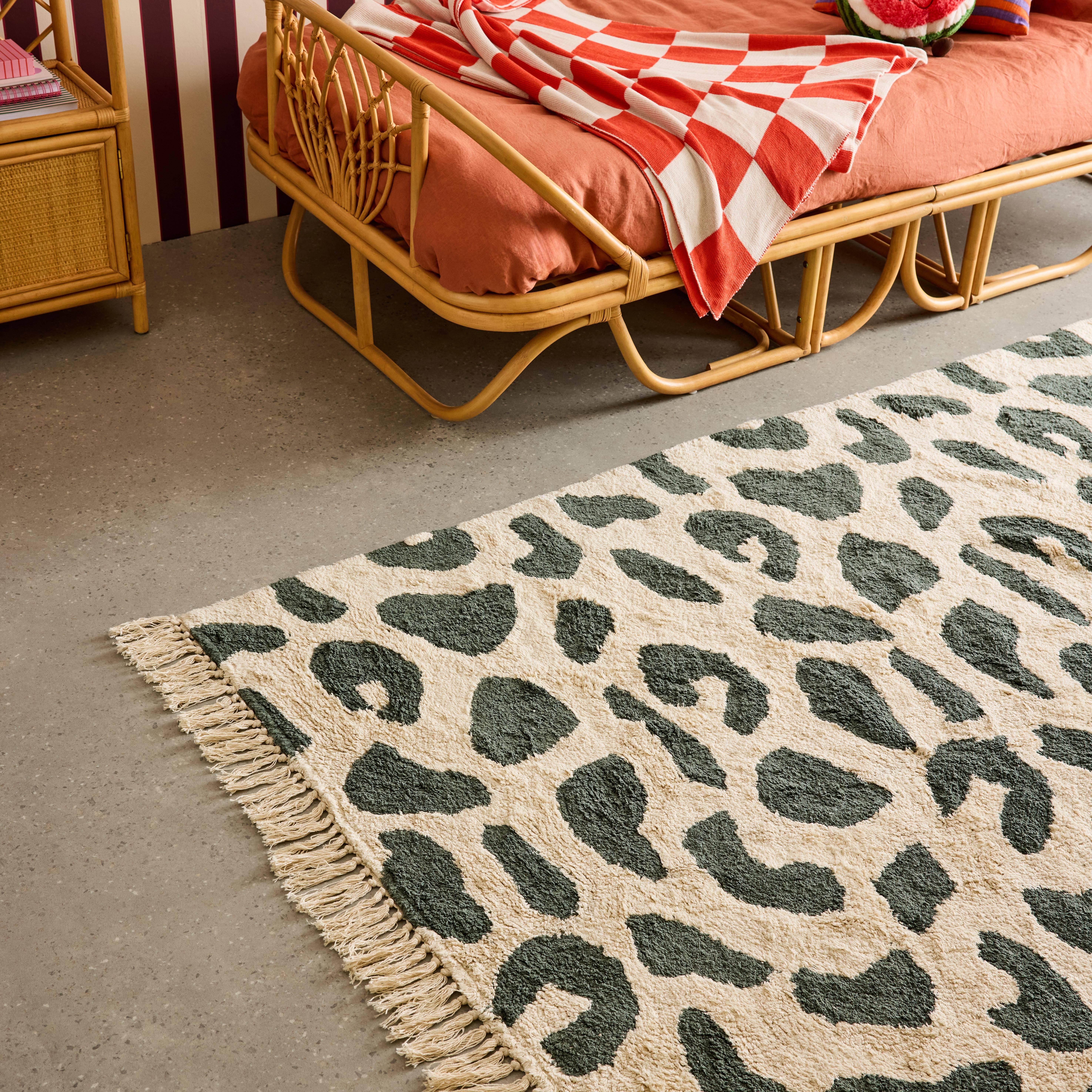 Tapete interior de algodão com padrão salpicado verde escuro com franjas, Glen, 170x120x1 cm Photo2