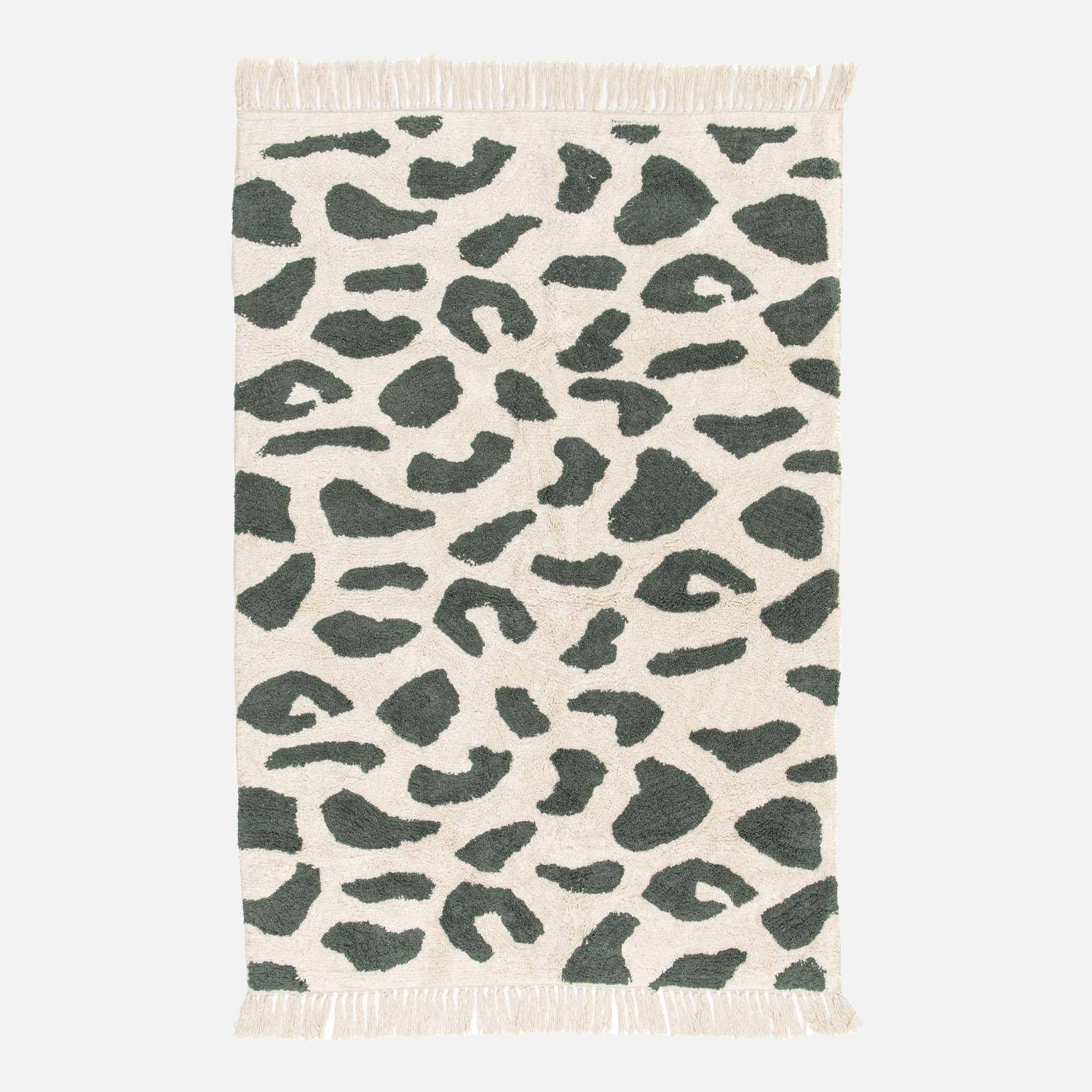 Innenteppich aus Baumwolle mit dunkelgrünem Fleckenmuster und Fransen 160 x 230 cm - Glen,sweeek,Photo5