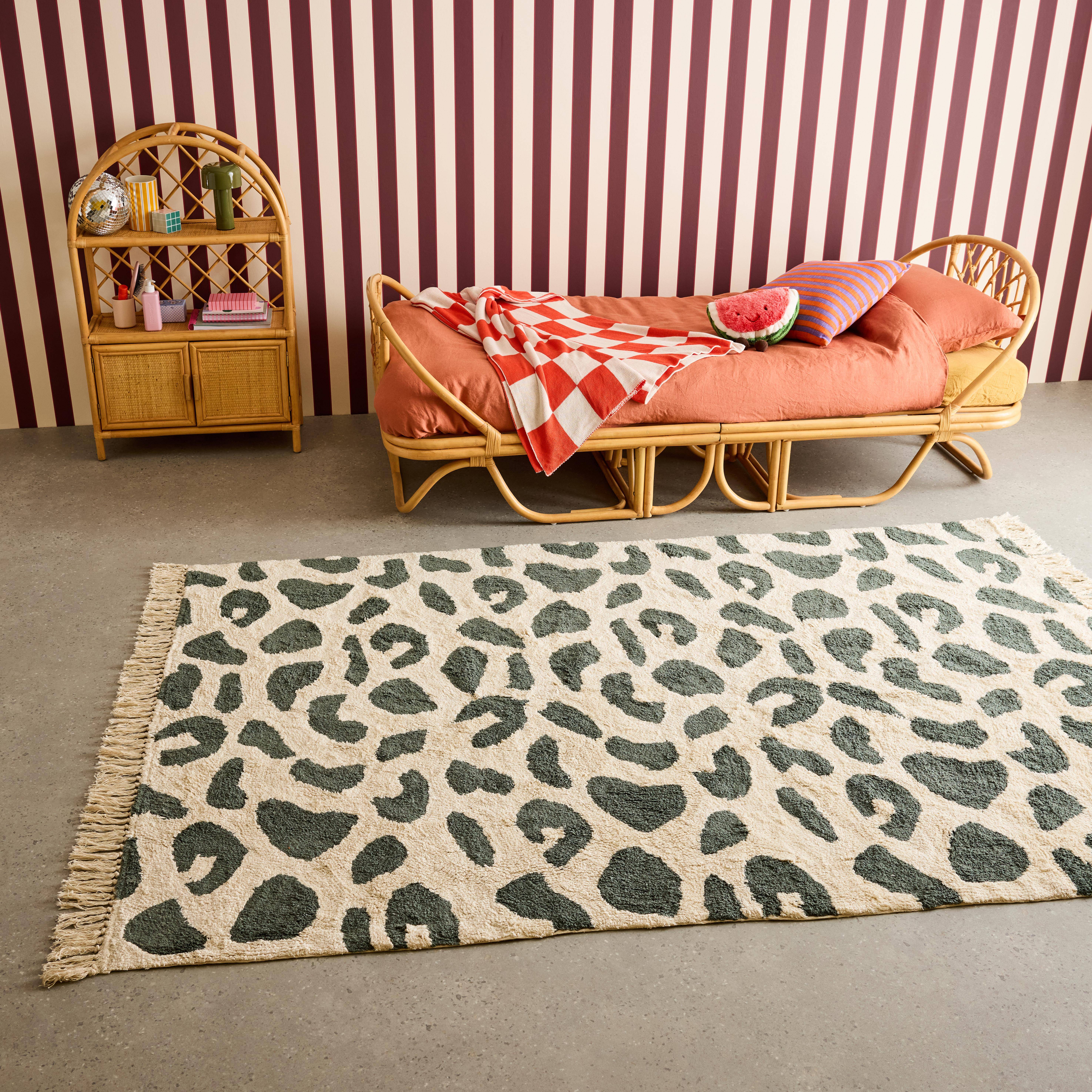 Tapete interior de algodão com padrão salpicado verde escuro com franjas, Glen, 230x160x1 cm Photo3