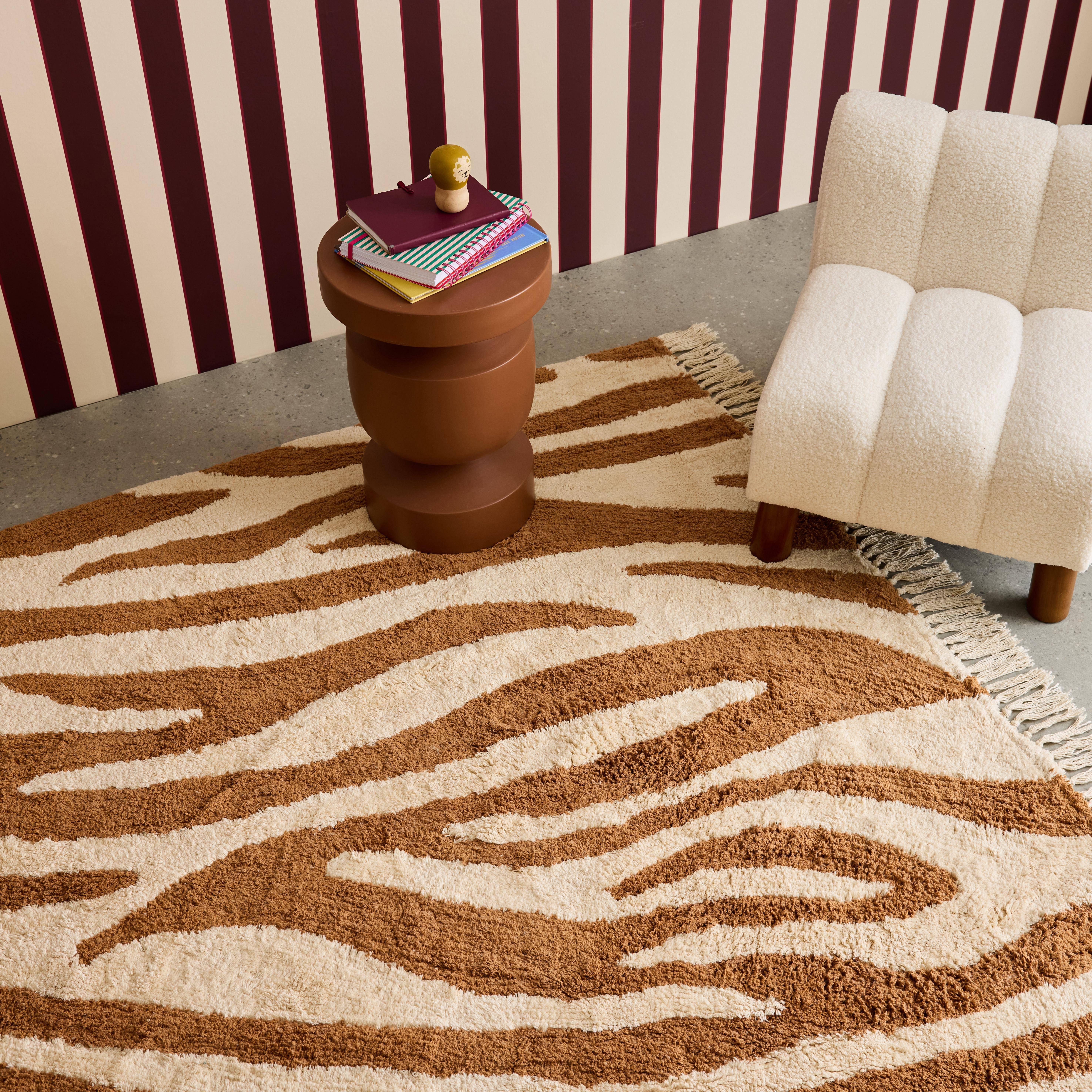 Tappeto interno cotone motivo zebrato color mattone, Josh, 170x120x1 cm Photo2