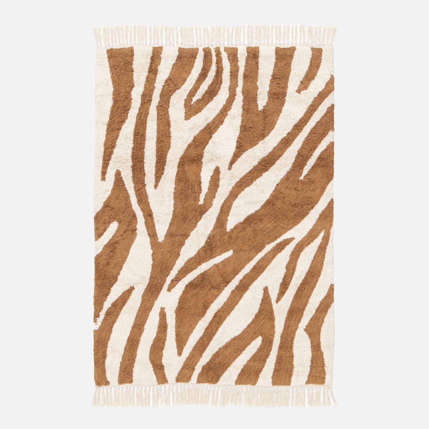 Alfombra interior con flecos motivo cebra marrón , Josh, 170x120x1 cm,sweeek,Photo2