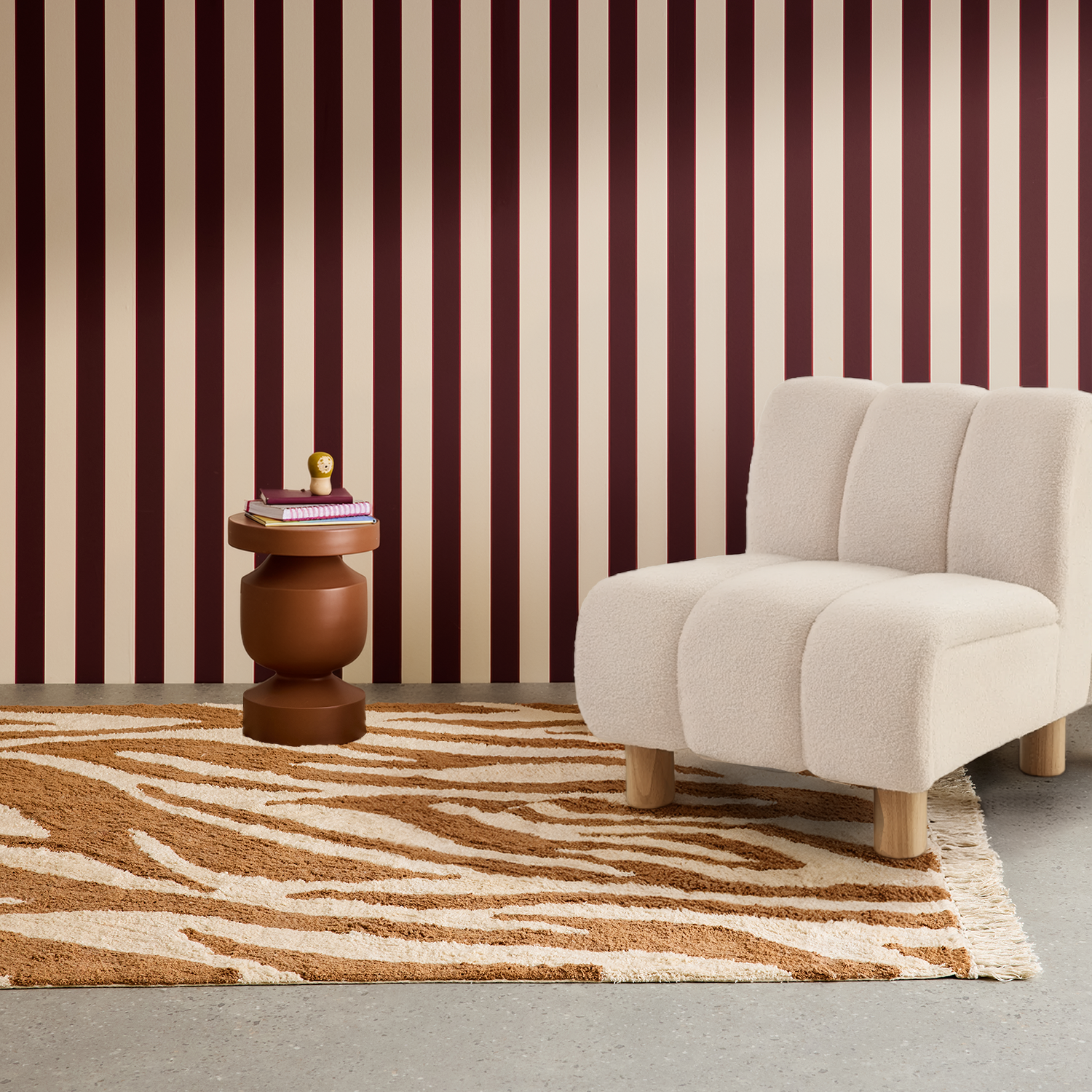 Indoor cotton rug with brick zebra pattern and fringes | sweeek