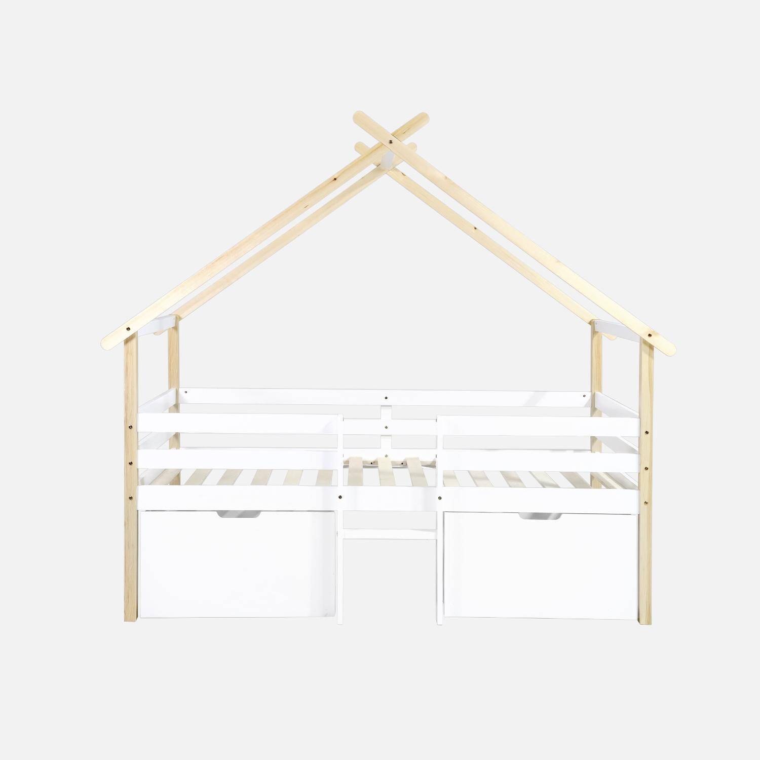 Cama infantil 90cm madera de pino somier de lamas incluido y 2 cajones, Sienna, Blanco, 212x102x188.5 cm Photo3
