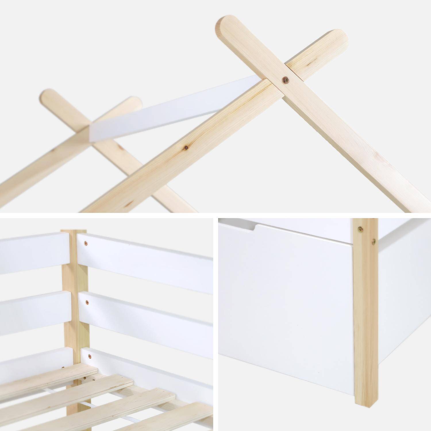 Cama infantil 90cm madera de pino somier de lamas incluido y 2 cajones, Sienna, Blanco, 212x102x188.5 cm Photo4