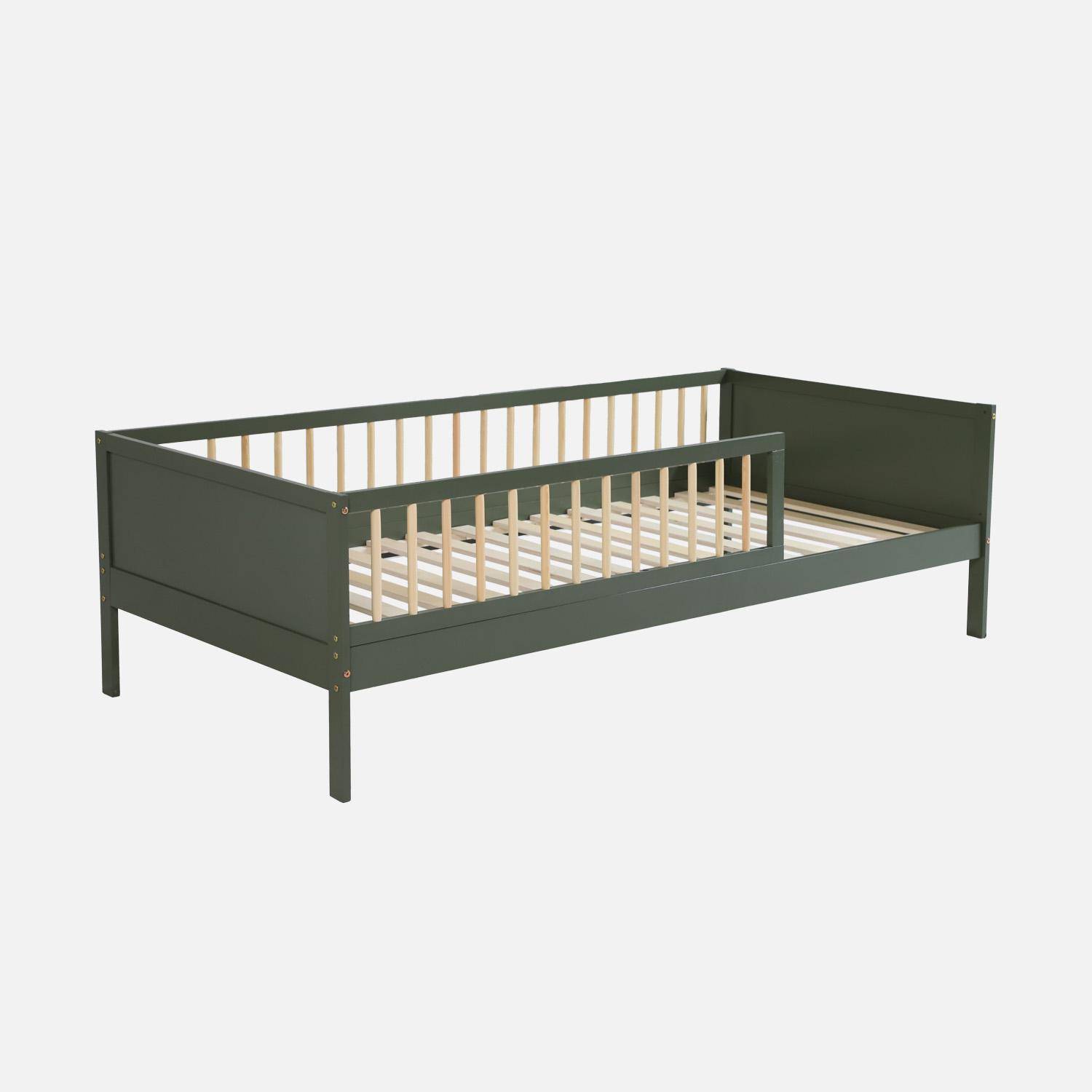 Cama infantil 90cm pino natural somier de láminas incluido, Elio, Verde, 195x95.5x60 cm Photo1