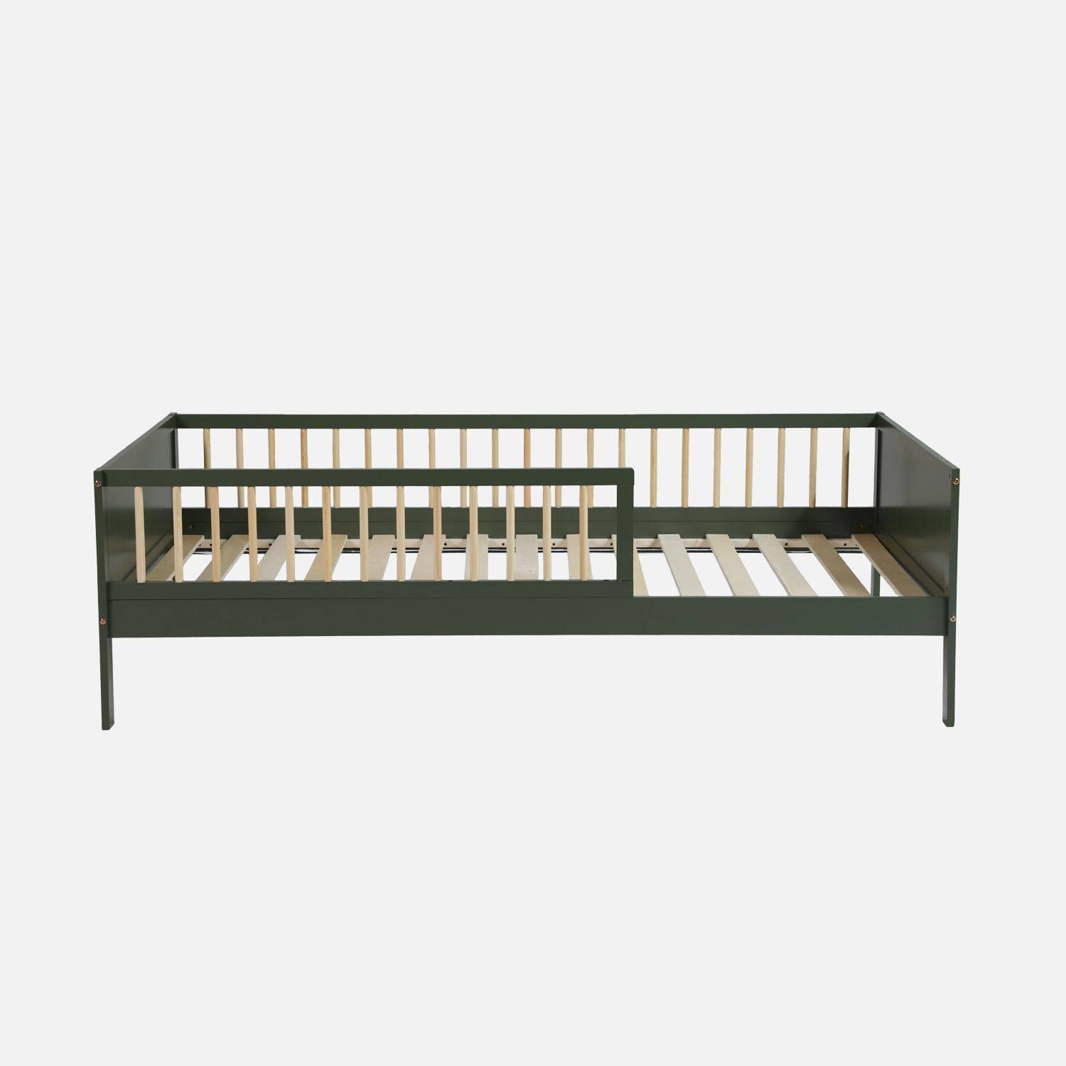 Cama infantil 90cm pino natural somier de láminas incluido, Elio, Verde, 195x95.5x60 cm Photo2