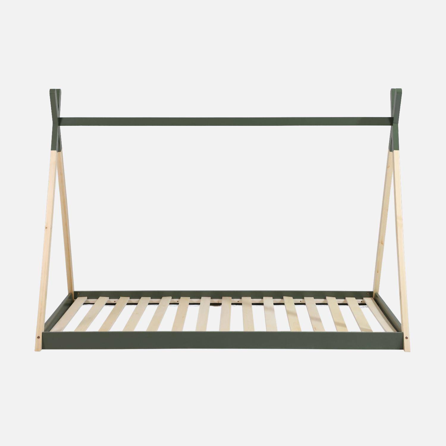 Cama tipi infantil de pino natural con base, 90x190cm, Tobias, Verde, 196x100x136.5 cm Photo2