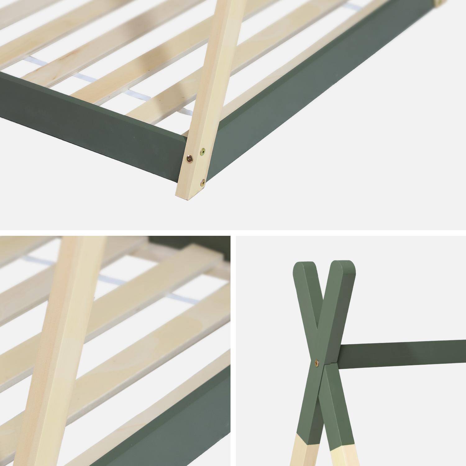 Cama tipi infantil de pino natural con base, 90x190cm, Tobias, Verde, 196x100x136.5 cm Photo3