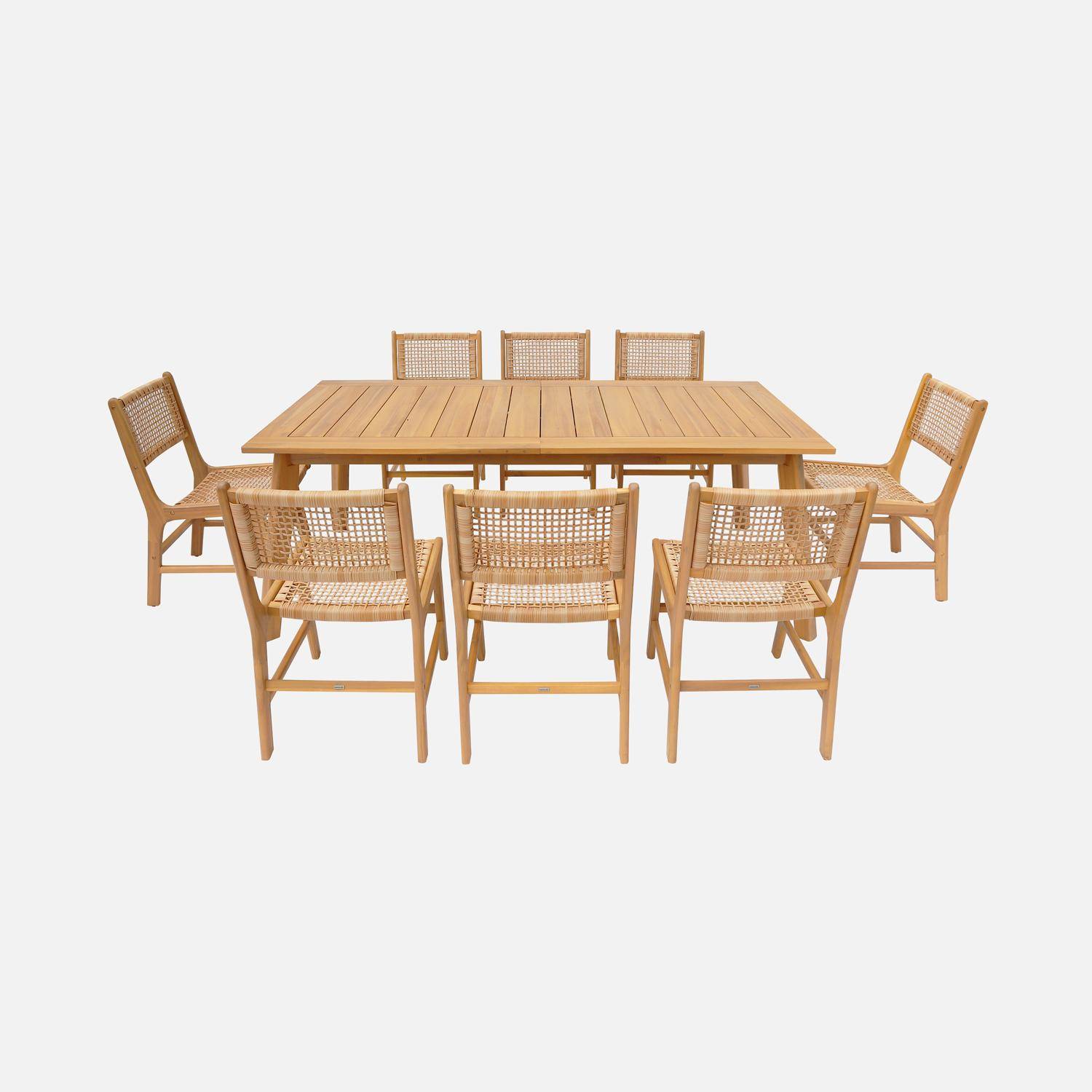 Table de jardin extensible bois d'acacia 8 chaises Palena + Ocara 200/275 x 100 x 75 cm naturel Photo2