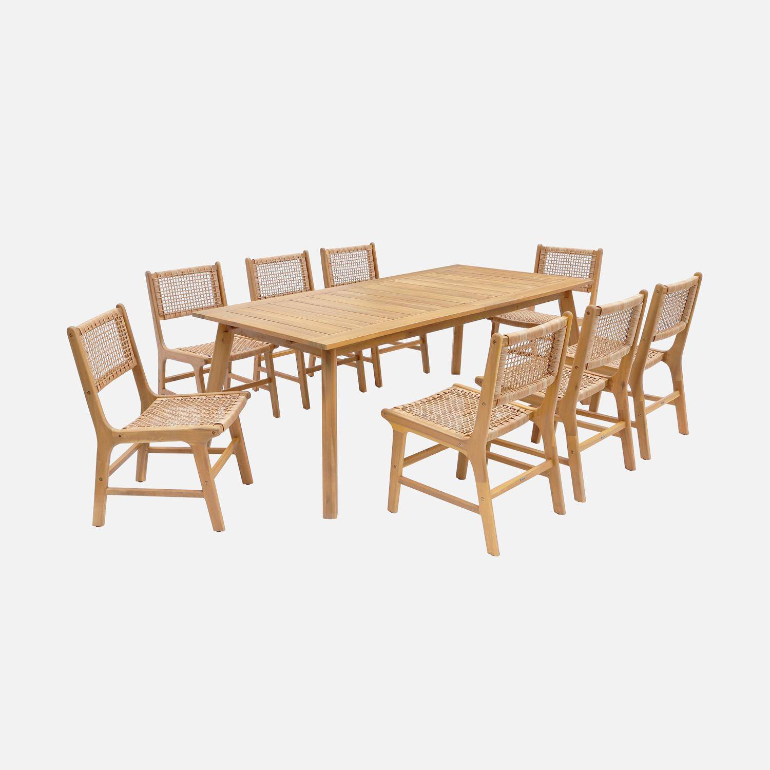Table de jardin extensible bois d'acacia 8 chaises Palena + Ocara 200/275 x 100 x 75 cm naturel Photo1