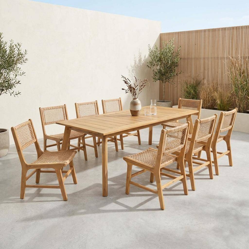 Uitschuifbare tuintafel acaciahout 8 stoelen Palena + Ocara 200/275 x 100 x 75 cm natuurlijk Photo1