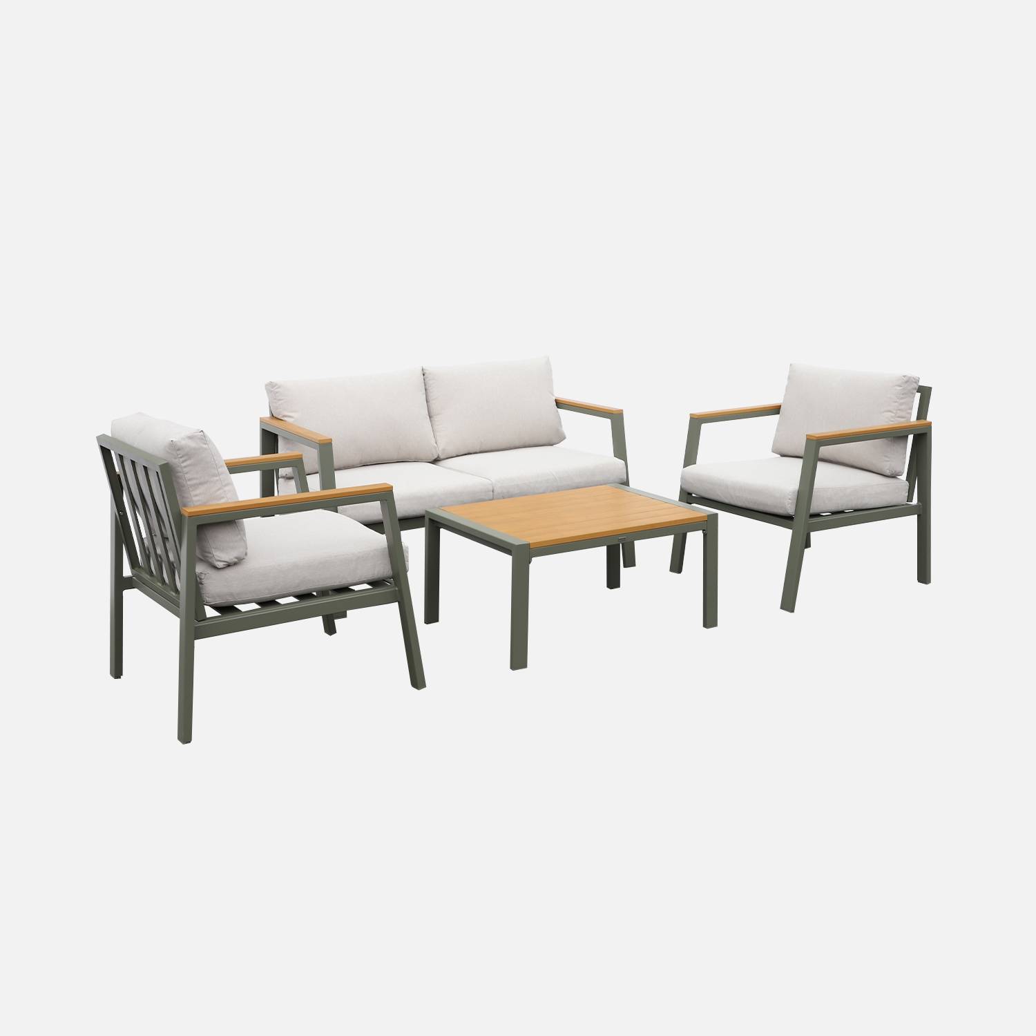 4-seater aluminium and polywood garden sofa set, Khaki Green