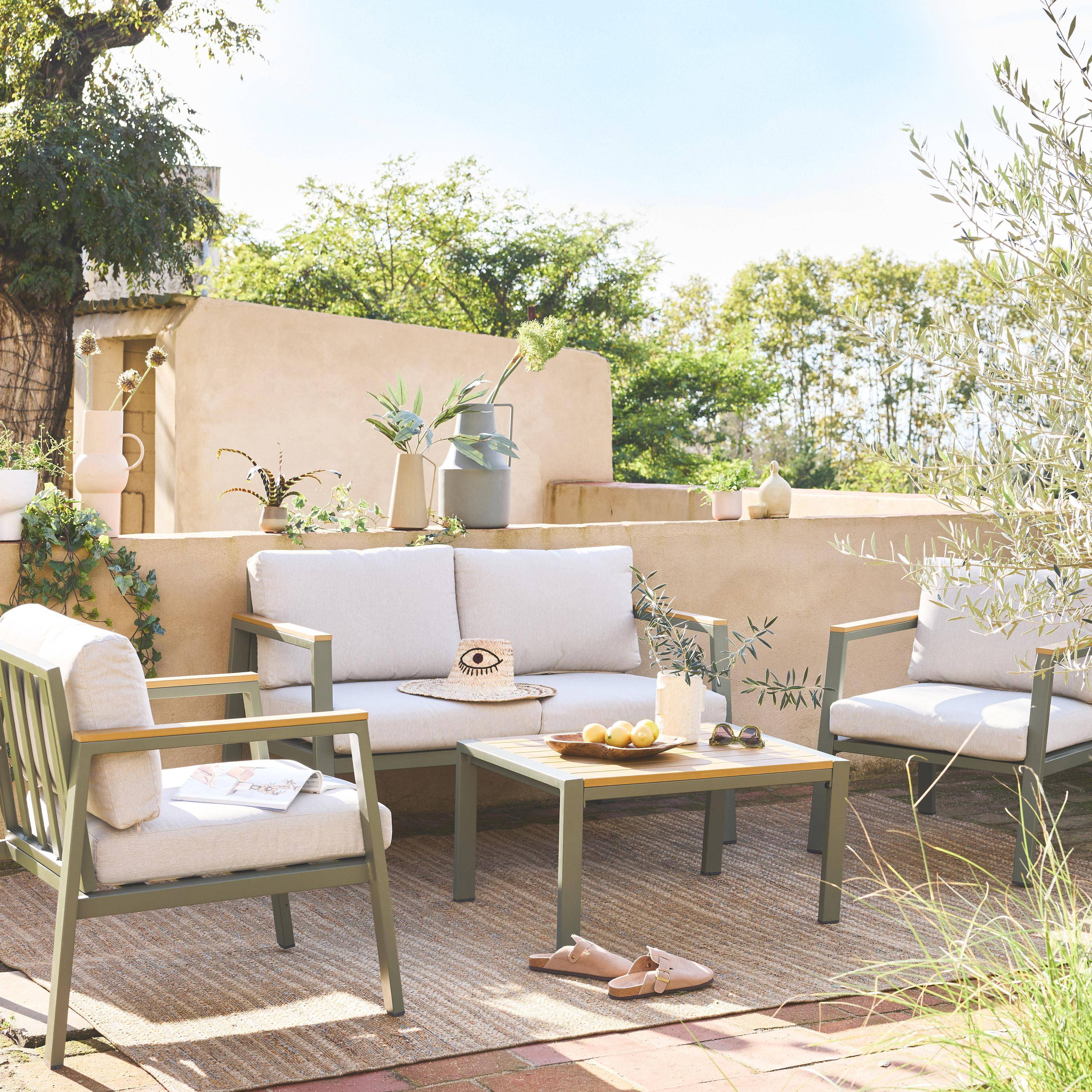 4-seater aluminium and polywood garden sofa set, Casoria, Khaki Green, 128x75x74.5 cm,sweeek,Photo1