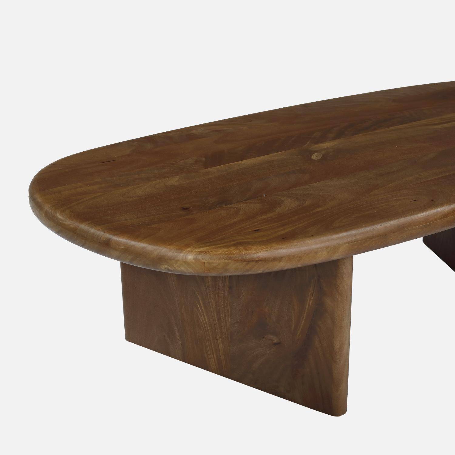 Mesa de centro ovalada de madera de mango maciza, Shiva, Madera de nogal, 120x60x35 cm Photo4