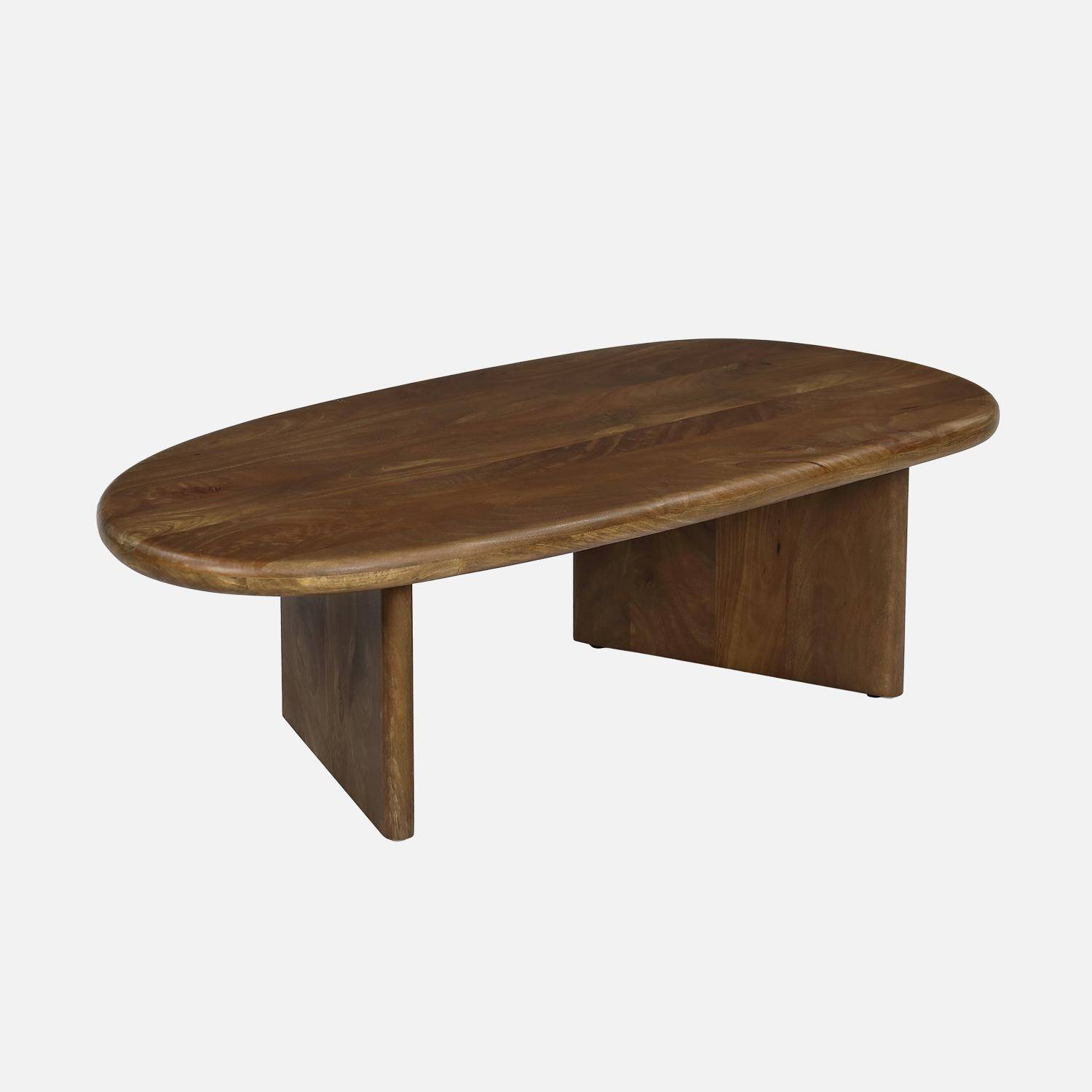 Mesa de centro ovalada de madera de mango maciza, Shiva, Madera de nogal, 120x60x35 cm Photo1