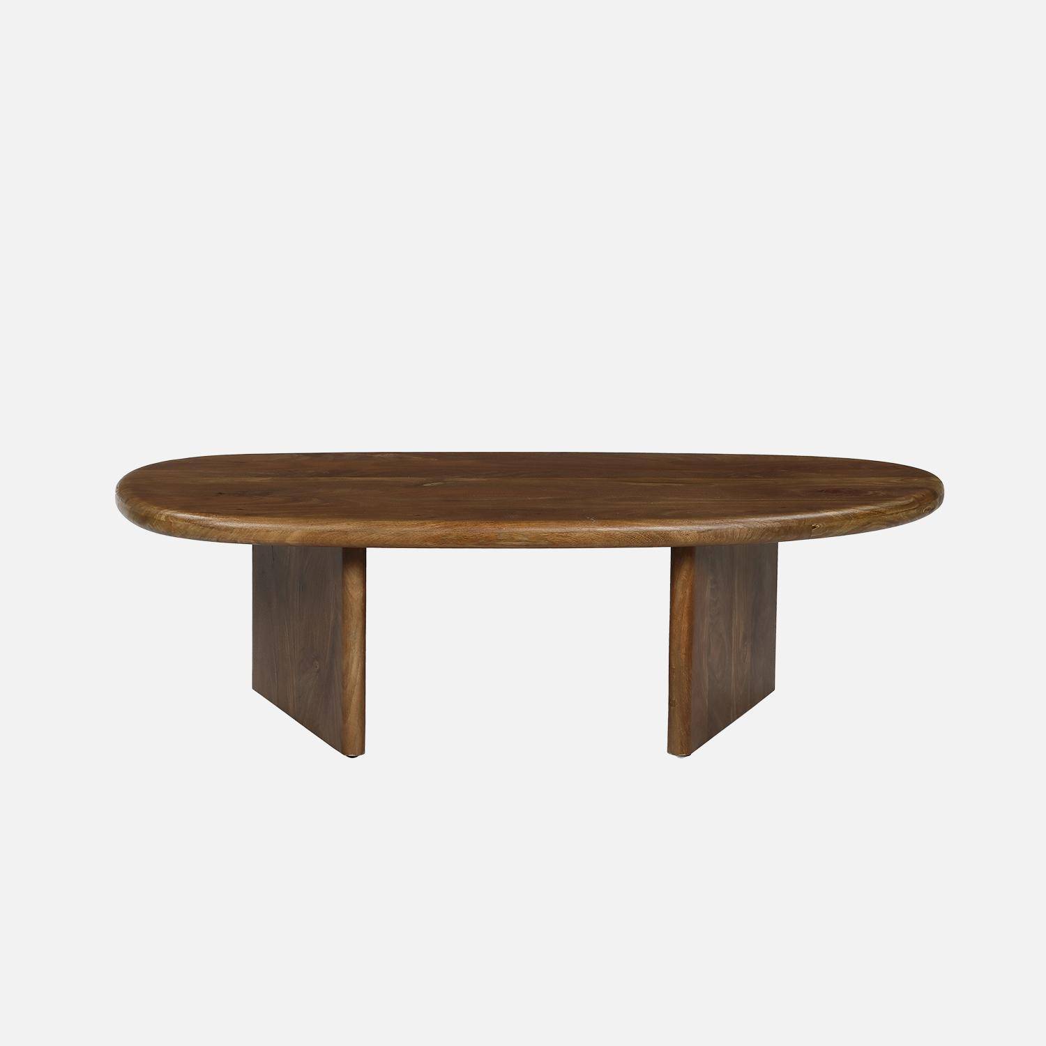 Mesa de centro ovalada de madera de mango maciza, Shiva, Madera de nogal, 120x60x35 cm Photo3
