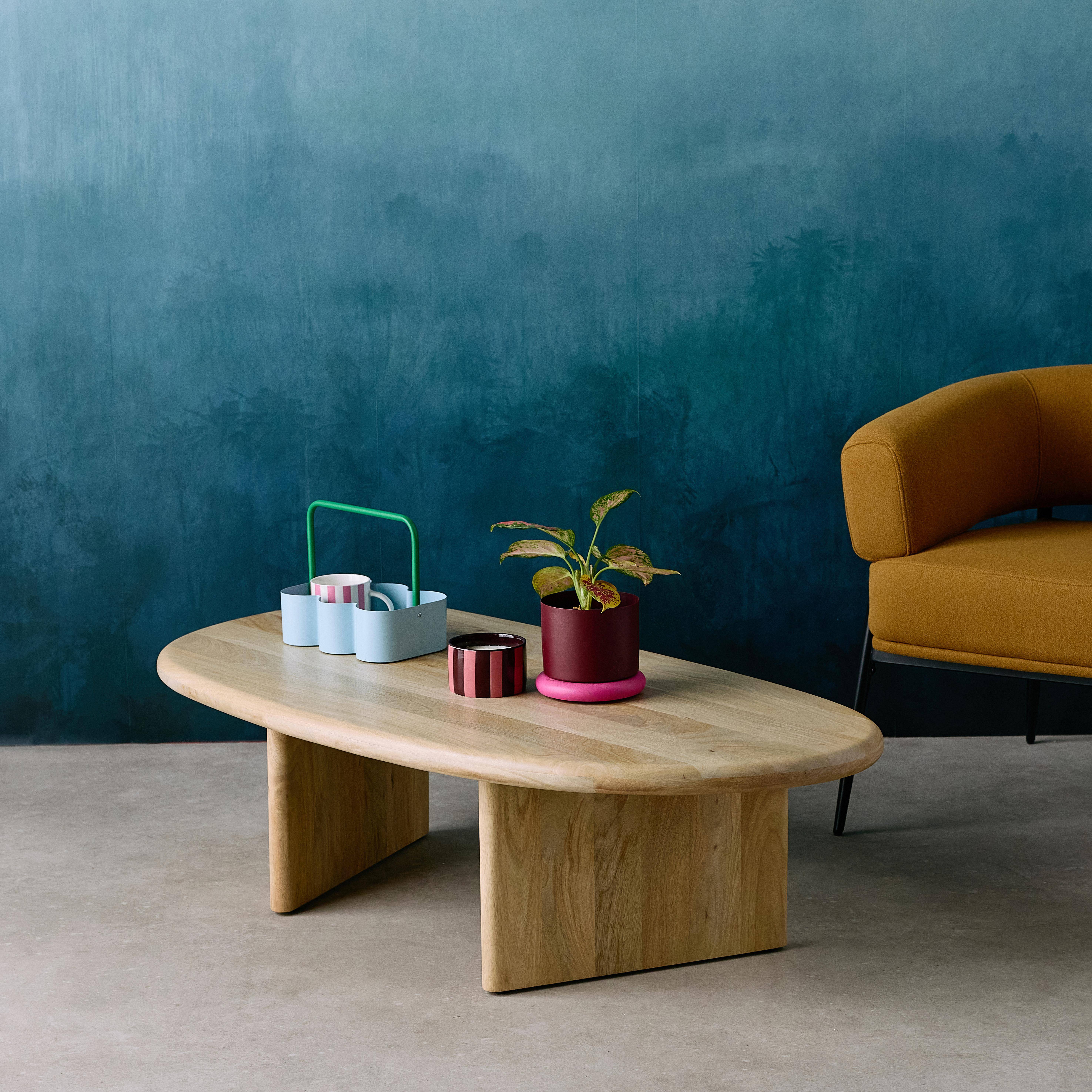 Mesa de centro ovalada de madera de mango maciza, Shiva, Natural, 120x60x35 cm Photo4