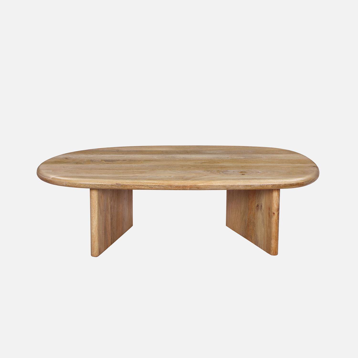 Mesa de centro ovalada de madera de mango maciza, Shiva, Natural, 120x60x35 cm Photo2