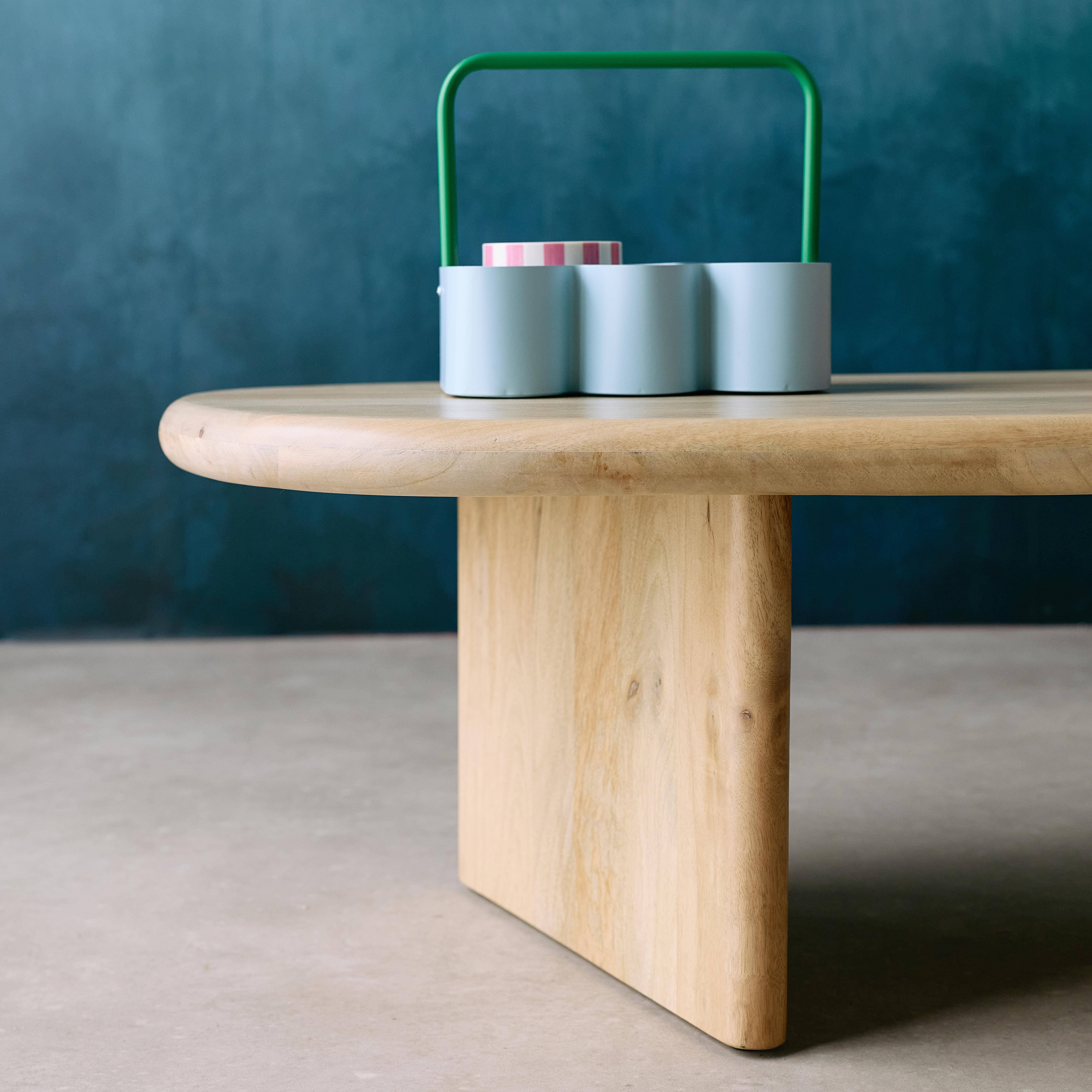 Mesa de centro ovalada de madera de mango maciza, Shiva, Natural, 120x60x35 cm Photo3