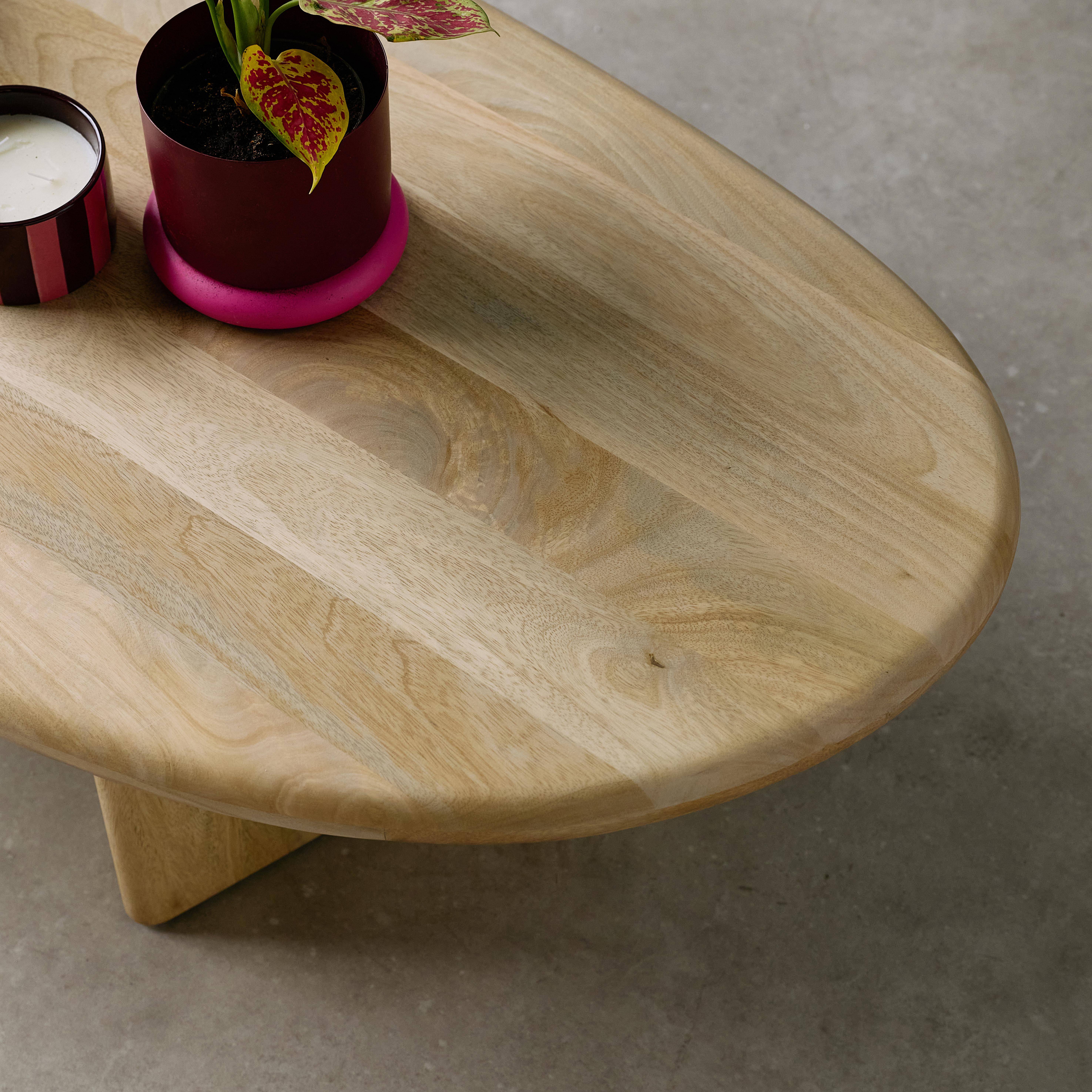 Mesa de centro ovalada de madera de mango maciza, Shiva, Natural, 120x60x35 cm Photo2