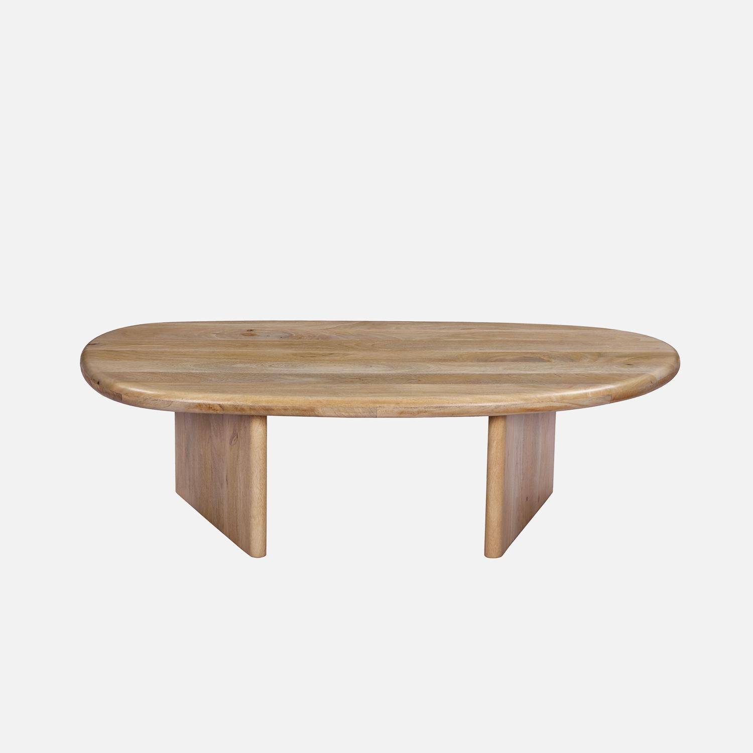 Mesa de centro ovalada de madera de mango maciza, Shiva, Natural, 120x60x35 cm Photo3