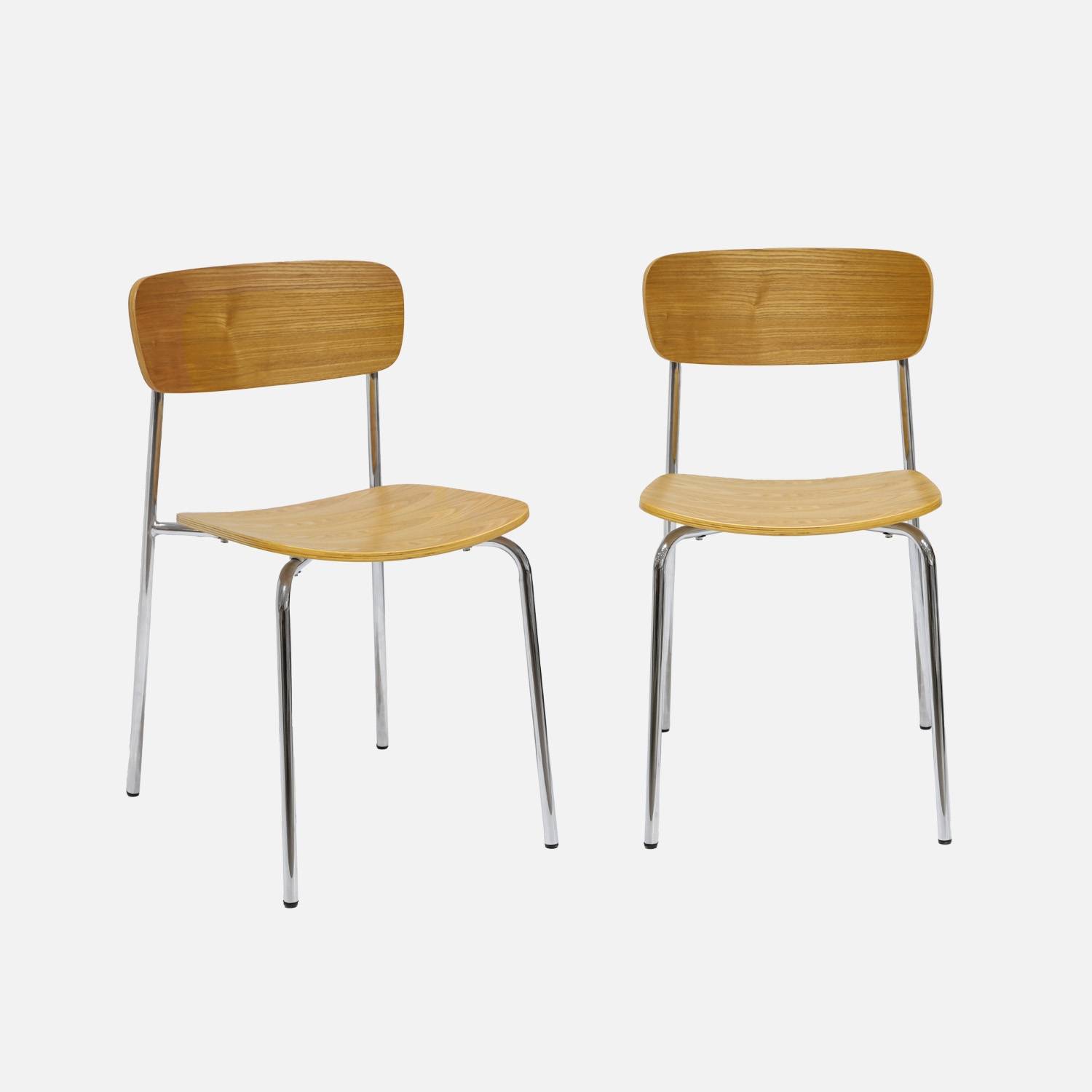 Silla vintage de metal y contrachapado, set de 2, Gris perlado