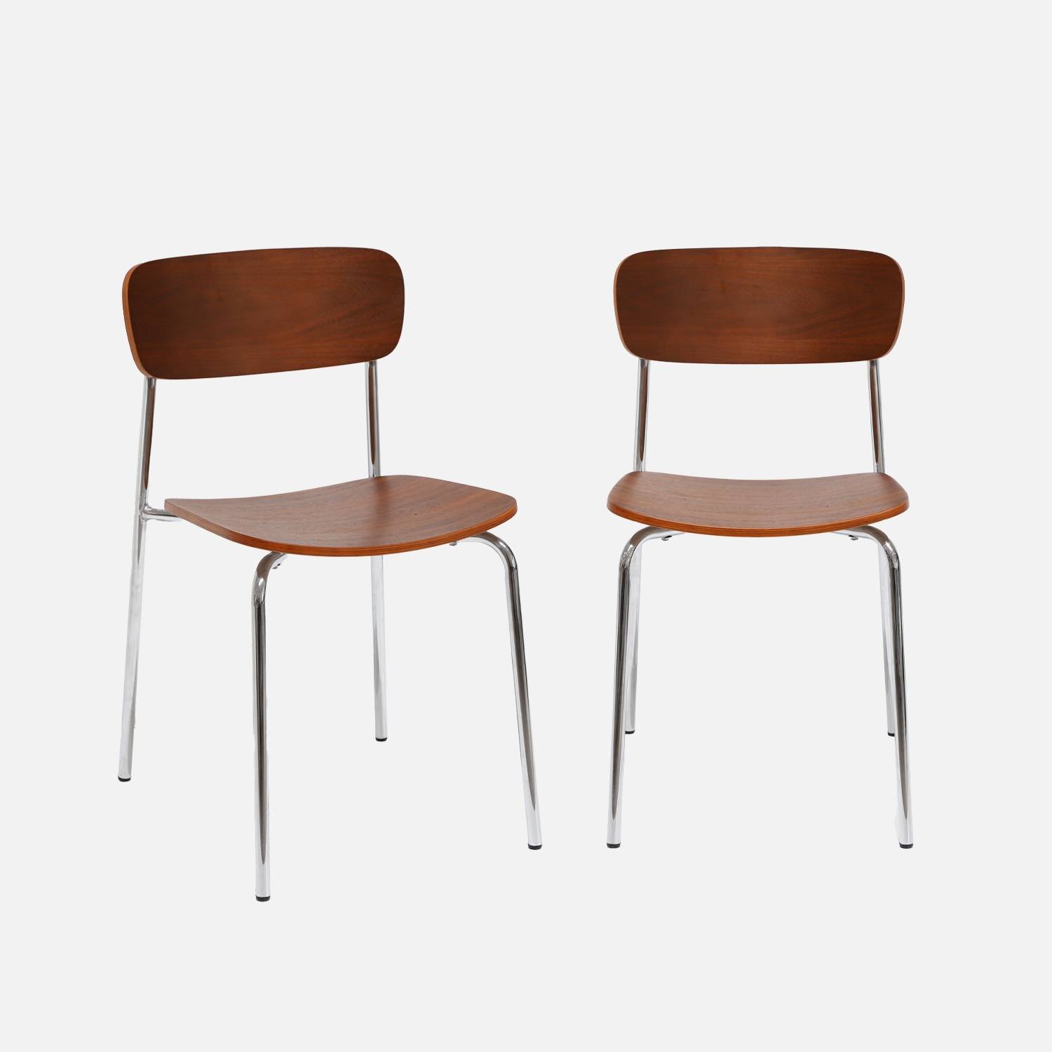 Silla vintage de metal y contrachapado, set de 2, Gris perlado