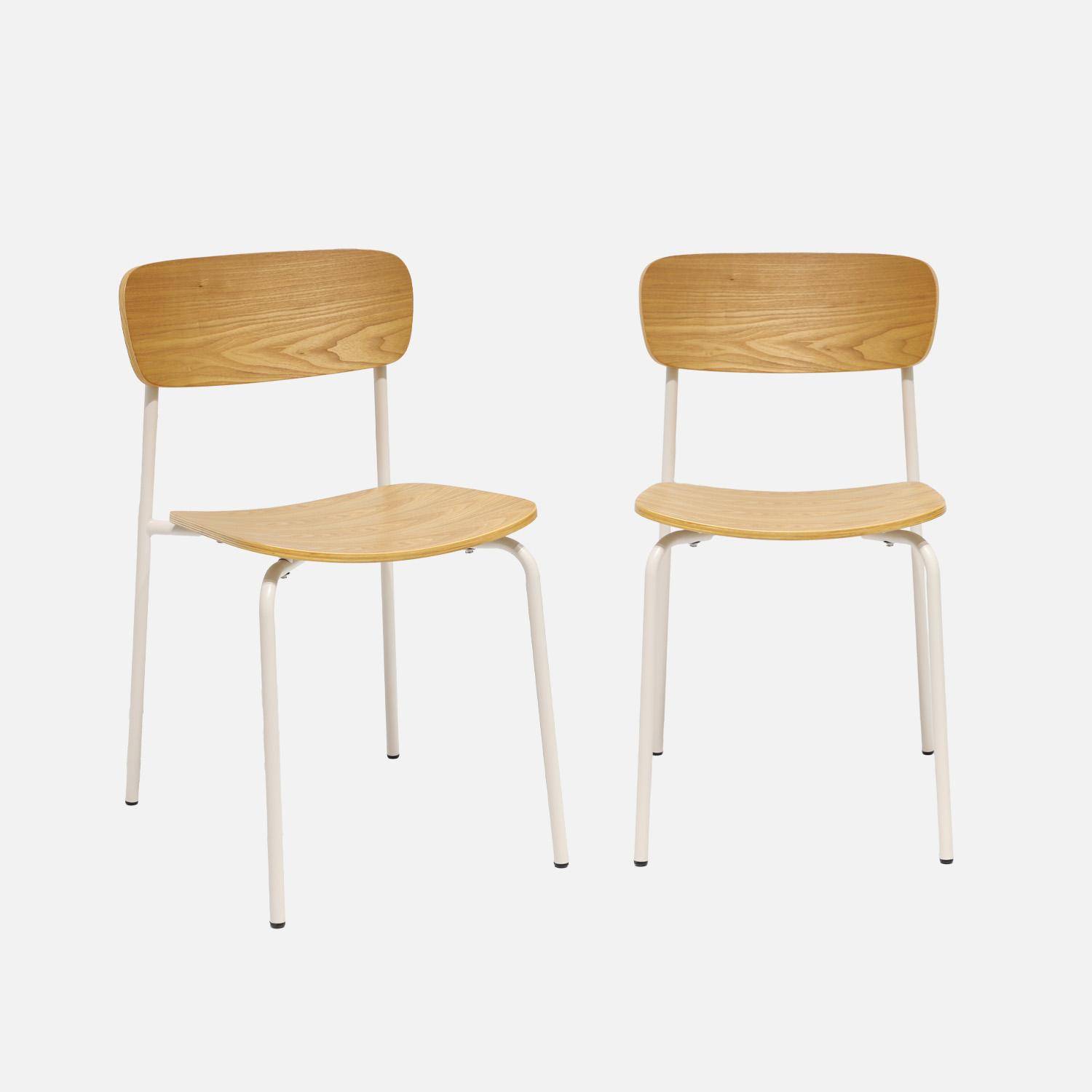 Lot de 2 chaises vintage contreplaqué avec placage bois effet frêne et pieds métal beige L 43.5 x P 51 x H 77cm - Toby,sweeek,Photo5
