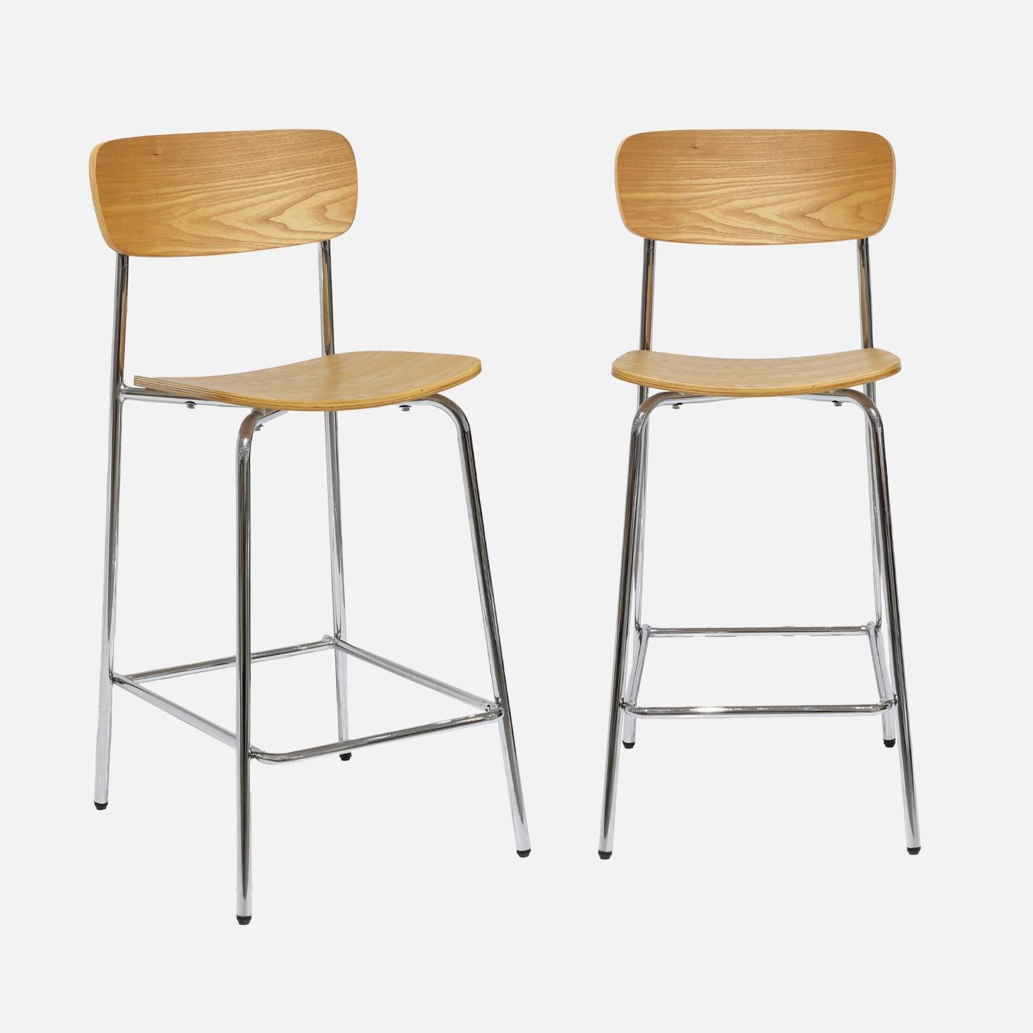 Taburete de bar vintage metal y contrachapado, set de 2, Gris perlado