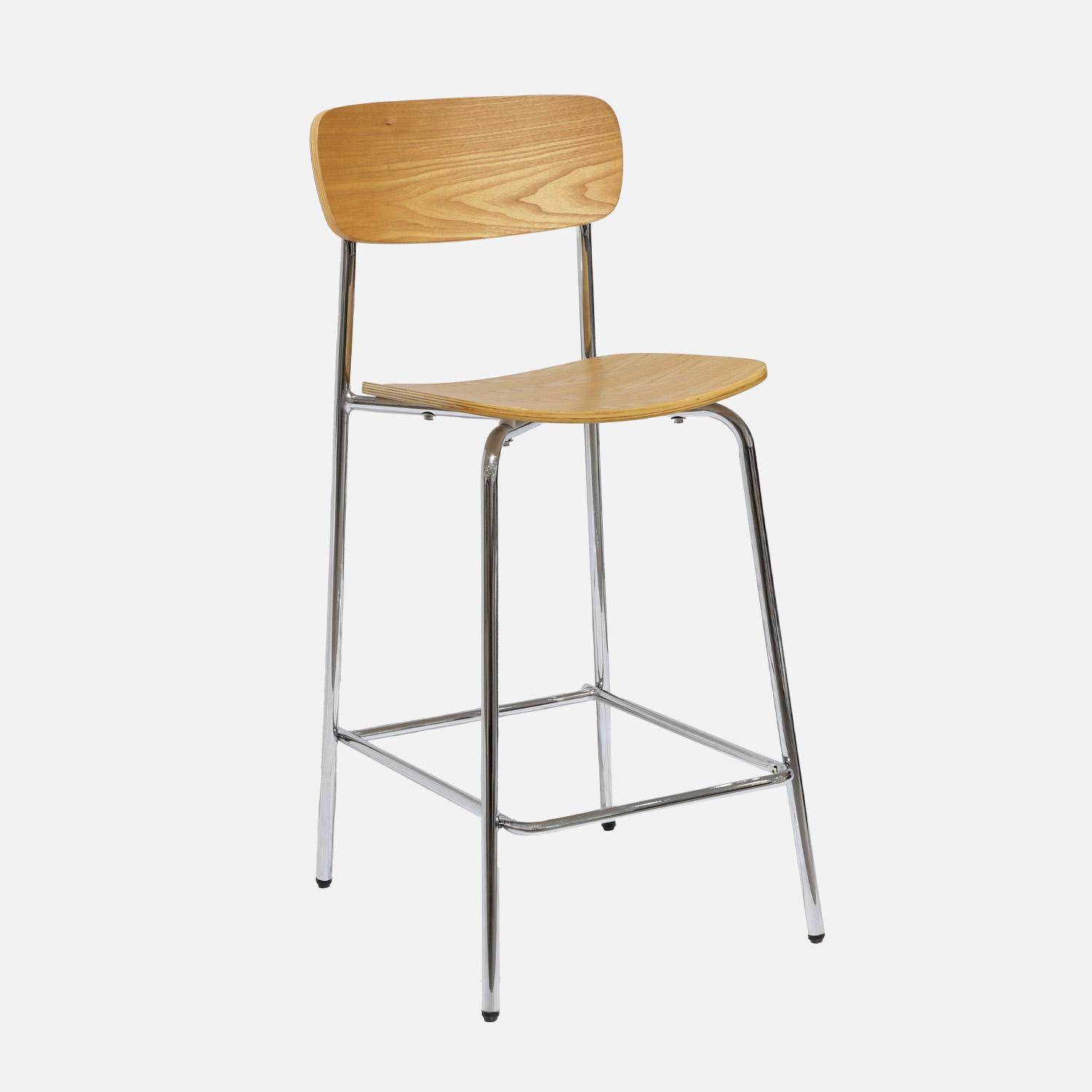 Taburete de bar vintage metal y contrachapado, set de 2, Toby, Gris perlado, 42.5x50x94 cm Photo2
