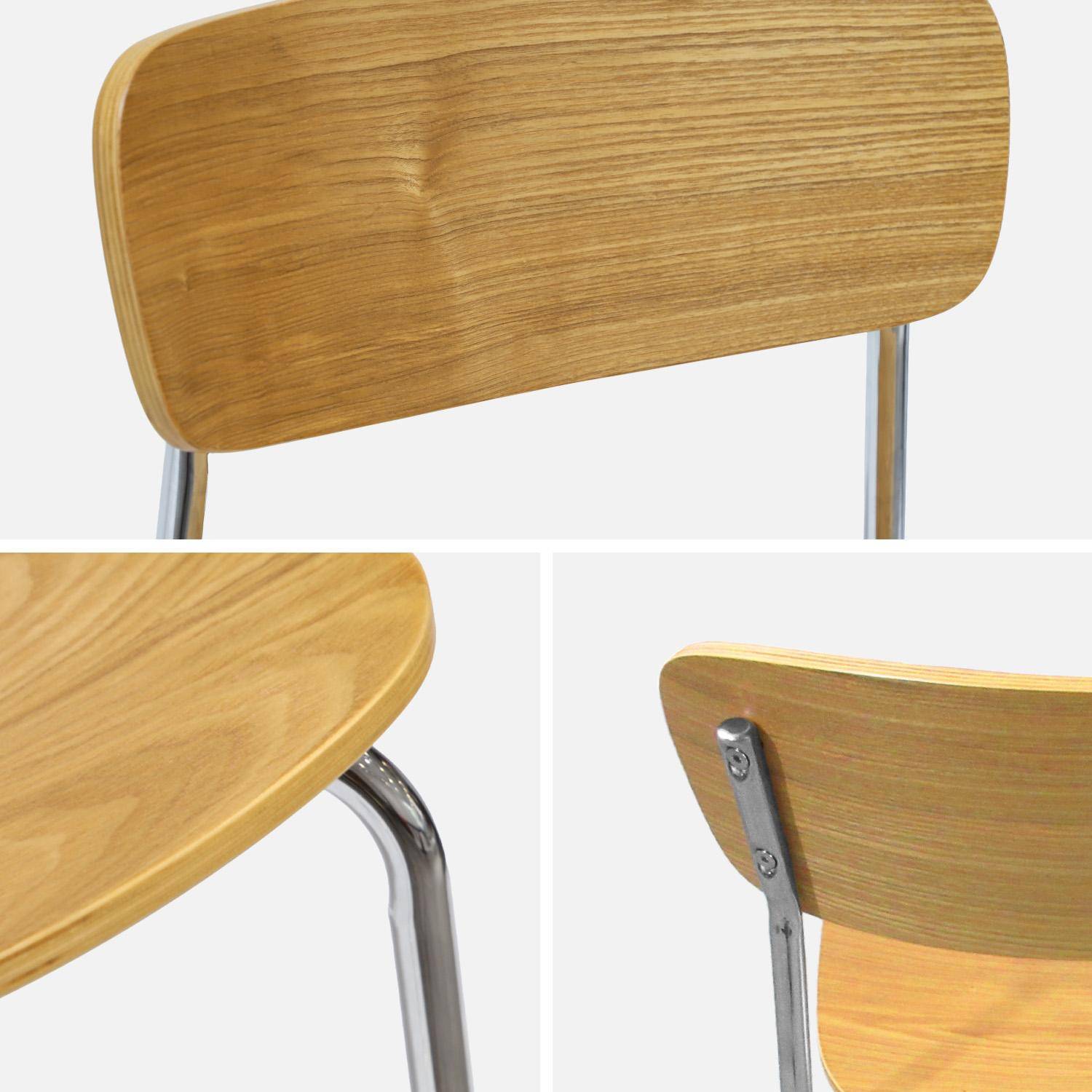 Lot de 2 tabourets de bar vintage contreplaqué avec placage bois effet frêne et pieds métal chromé L 42.5 x P 50 x H 94cm - Toby,sweeek,Photo6