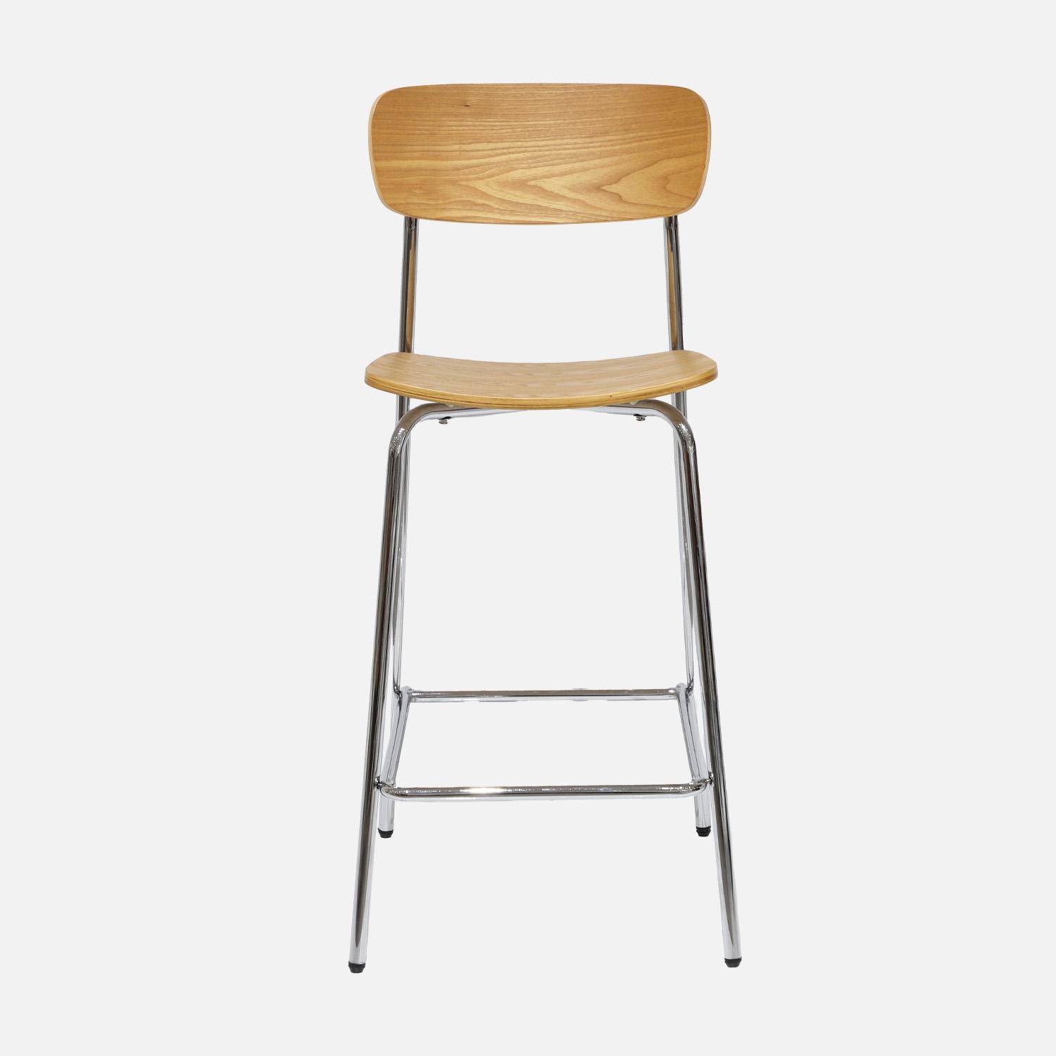 Taburete de bar vintage metal y contrachapado, set de 2, Toby, Gris perlado, 42.5x50x94 cm Photo3