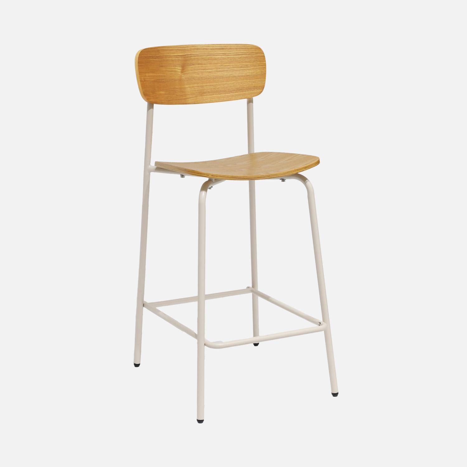 Taburete de bar vintage metal y contrachapado, set de 2, Toby, Beige, 42.5x50x94 cm,sweeek,Photo2