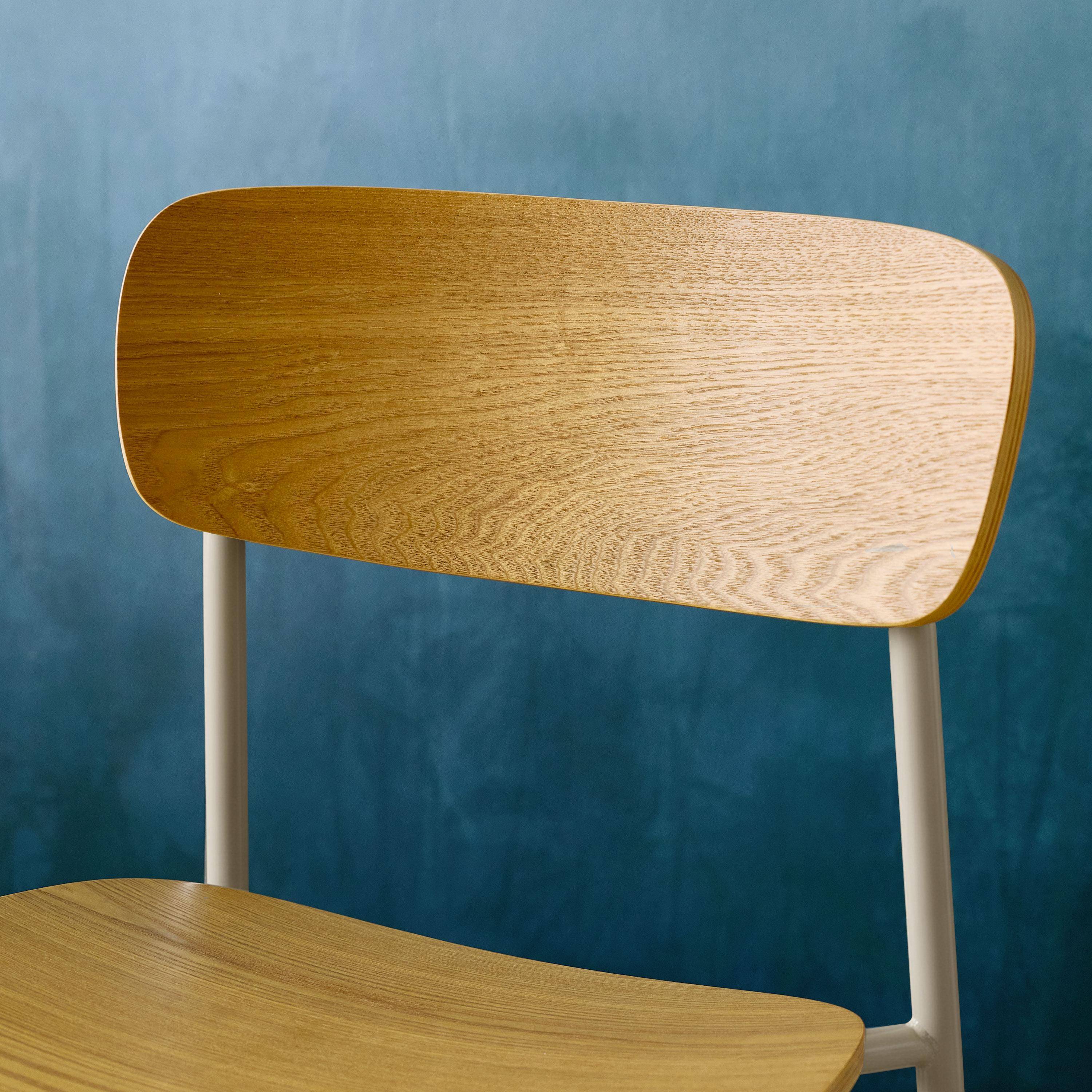 Lot de 2 tabourets de bar vintage contreplaqué avec placage bois effet frêne et pieds métal beige L 42.5 x P 50 x H 94cm - Toby Photo3