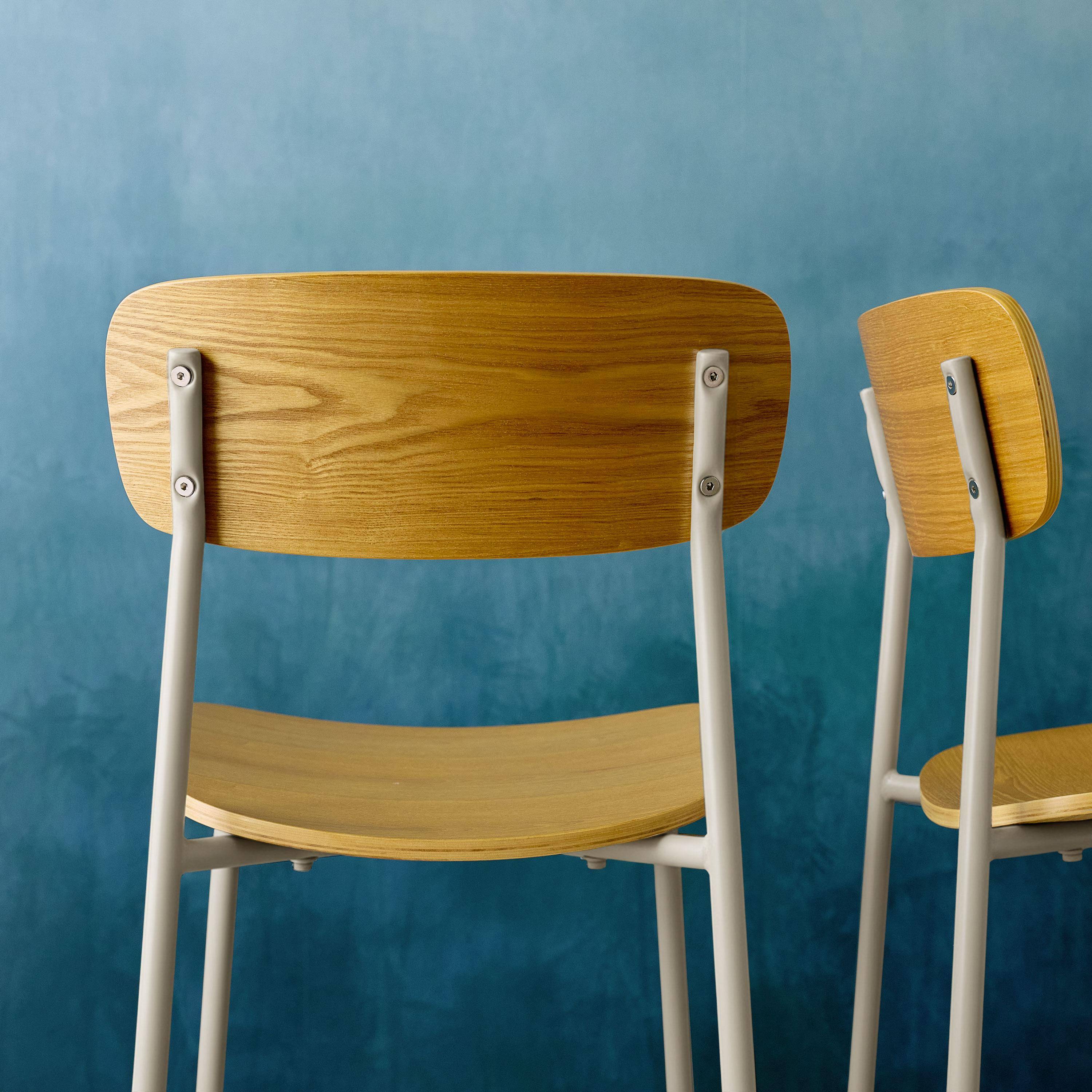 Lot de 2 tabourets de bar vintage contreplaqué avec placage bois effet frêne et pieds métal beige L 42.5 x P 50 x H 94cm - Toby Photo4