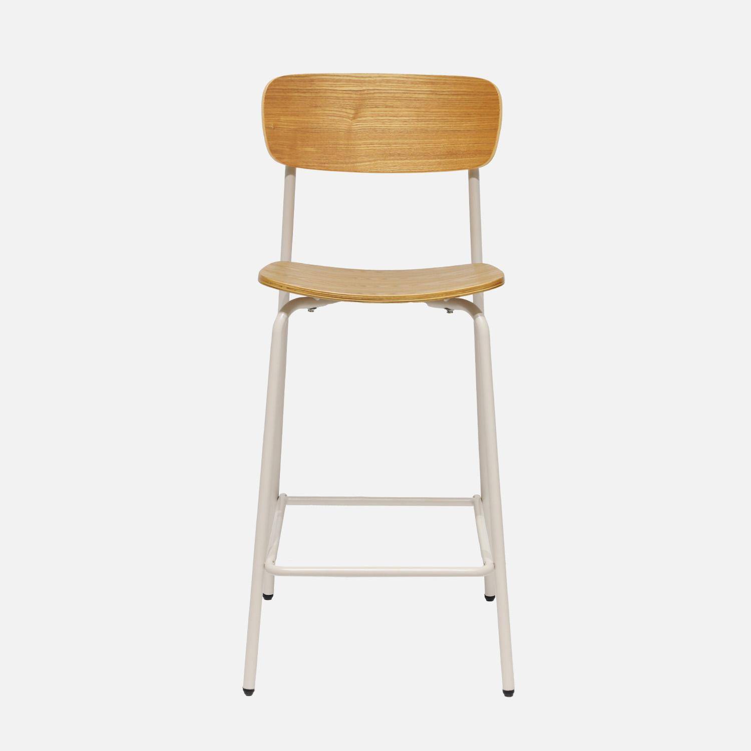 Taburete de bar vintage metal y contrachapado, set de 2, Toby, Beige, 42.5x50x94 cm Photo4