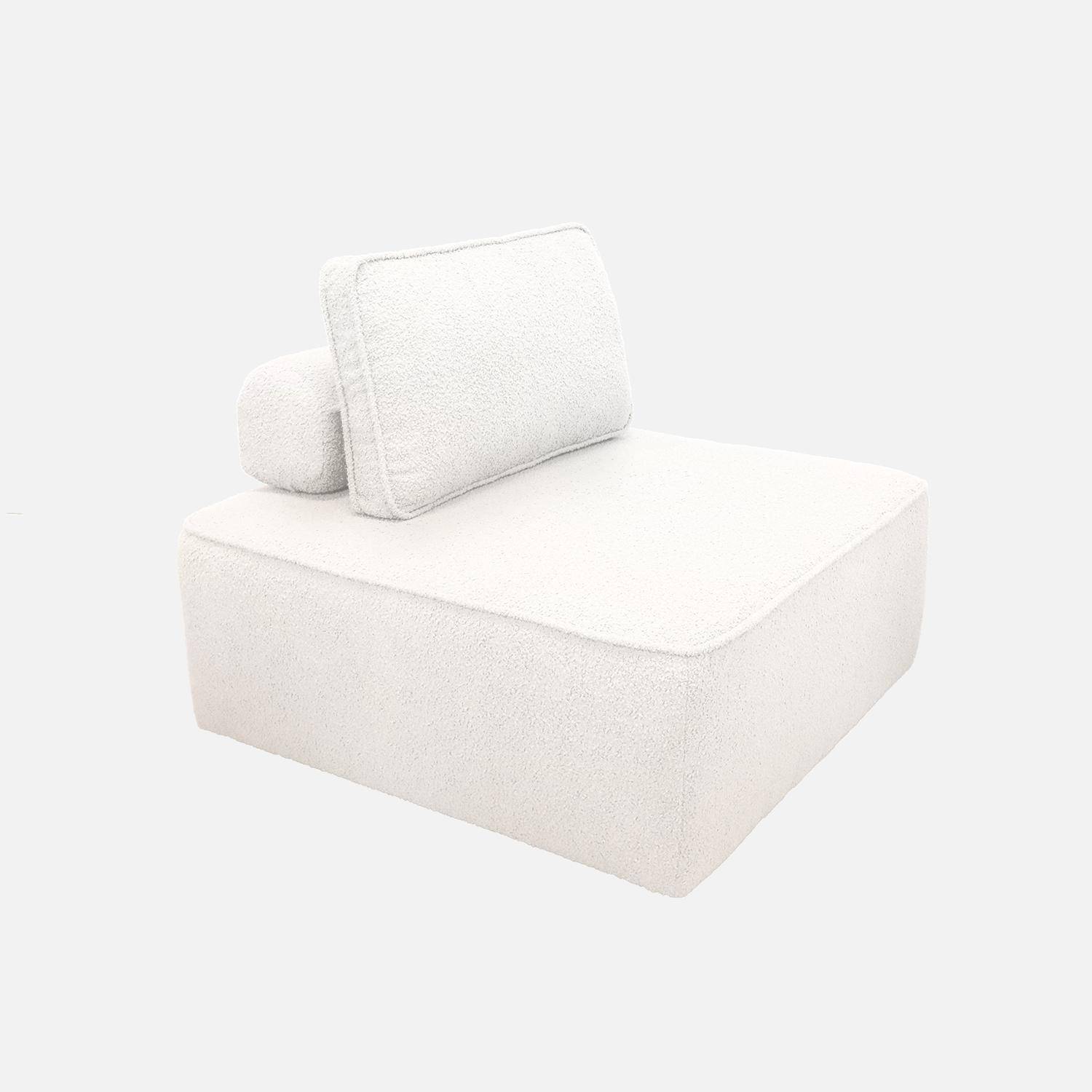 Chauffeuse pour canapé modulable tissu bouclette crème 1 place Bao, L 90 x P 90 x H 74cm Photo1