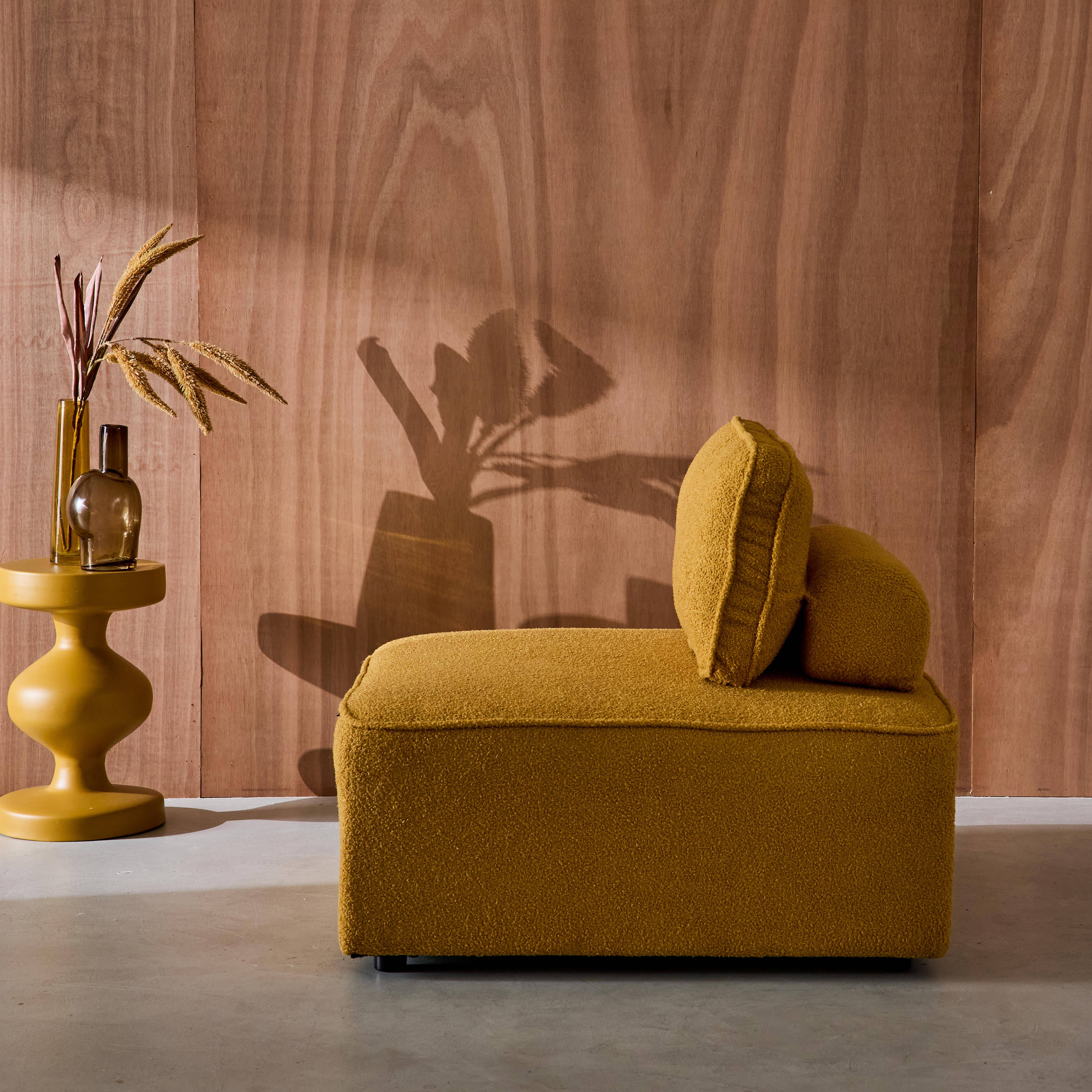 Chauffeuse pour canapé modulable tissu bouclette moutarde 1 place Bao, L 90 x P 90 x H 74cm,sweeek,Photo2