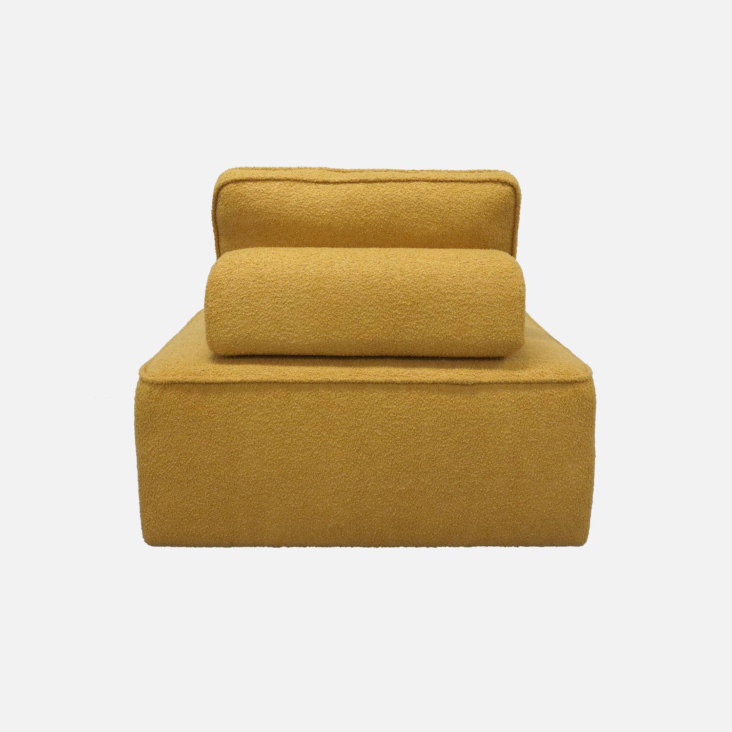 Chauffeuse pour canapé modulable tissu bouclette moutarde 1 place Bao, L 90 x P 90 x H 74cm Photo3