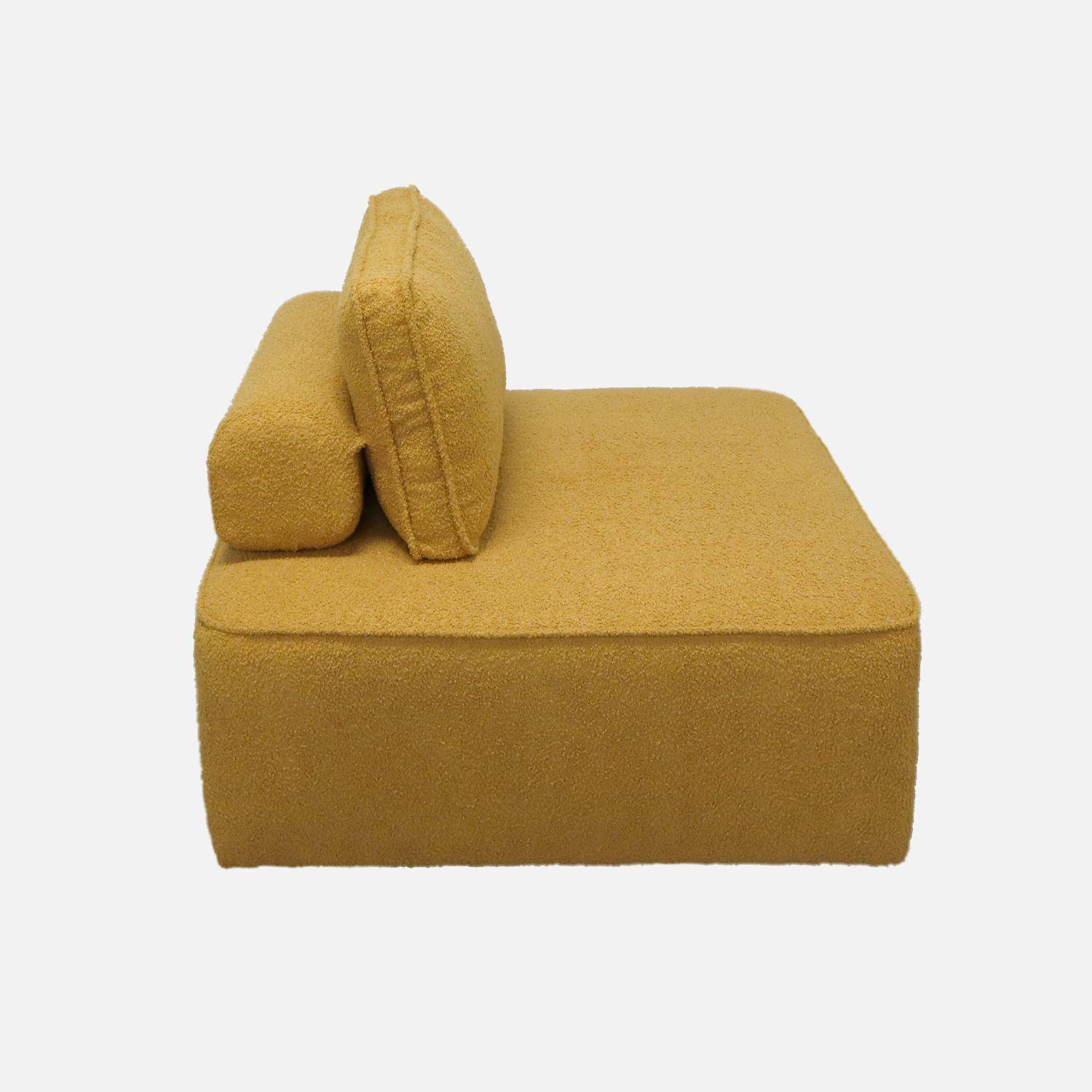 Chauffeuse pour canapé modulable tissu bouclette moutarde 1 place Bao, L 90 x P 90 x H 74cm Photo4