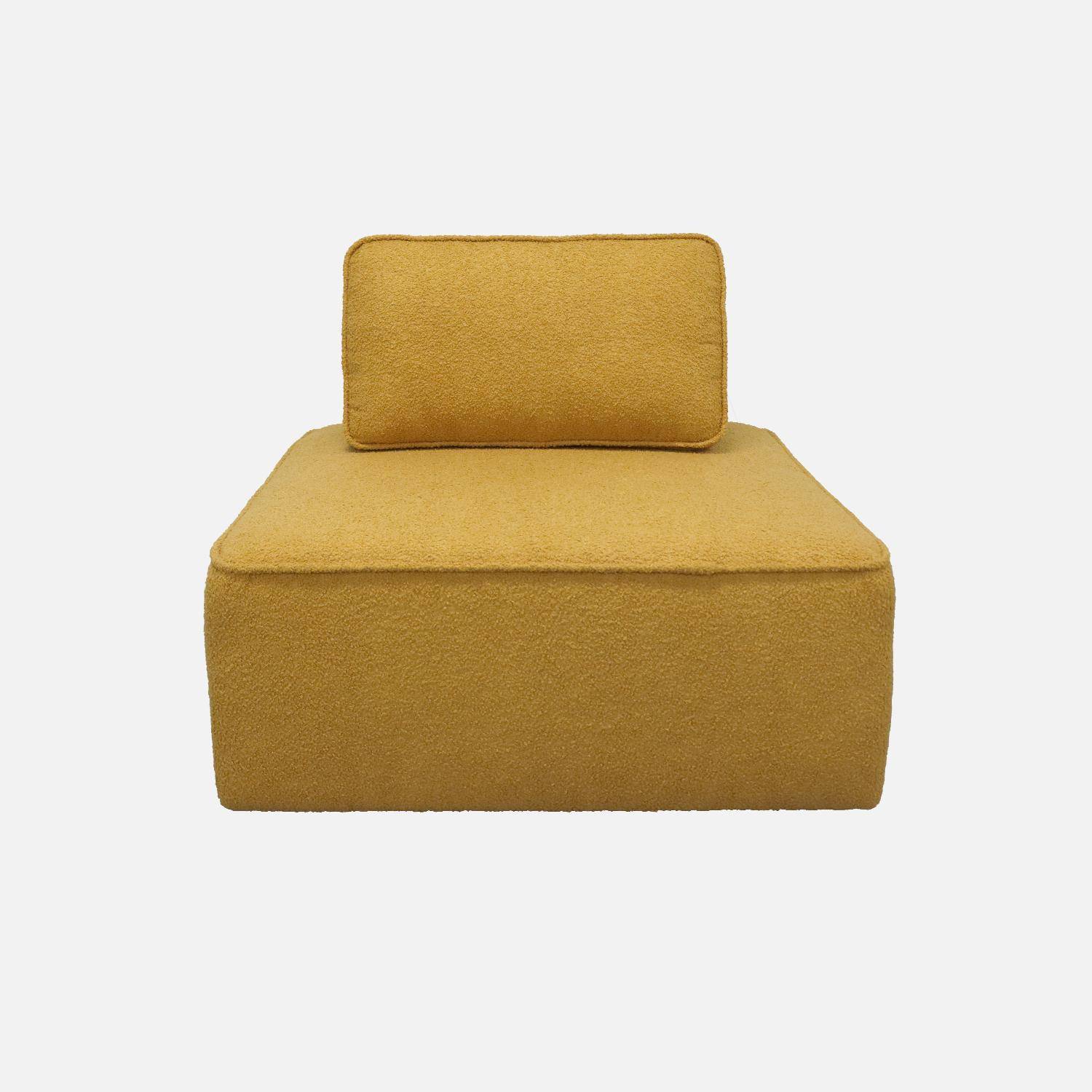 Chauffeuse pour canapé modulable tissu bouclette moutarde 1 place Bao, L 90 x P 90 x H 74cm Photo2