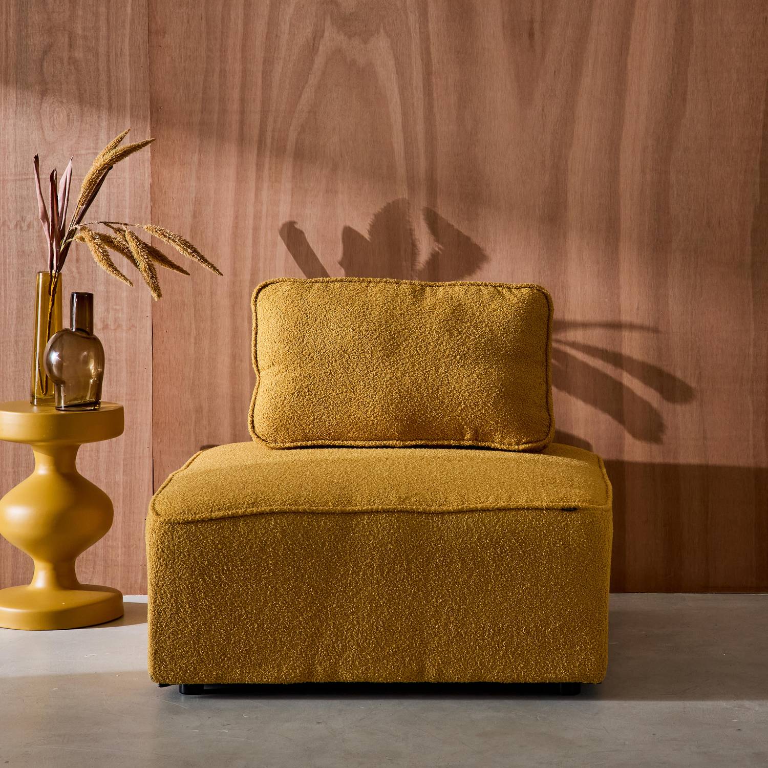 Fauteuil boucléstof 1 zits mosterd L 90 x B 90 x H 74cm - Bao Photo2 Fauteuil boucléstof 1 zits mosterd L 90 x B 90 x H 74cm - Bao Photo2