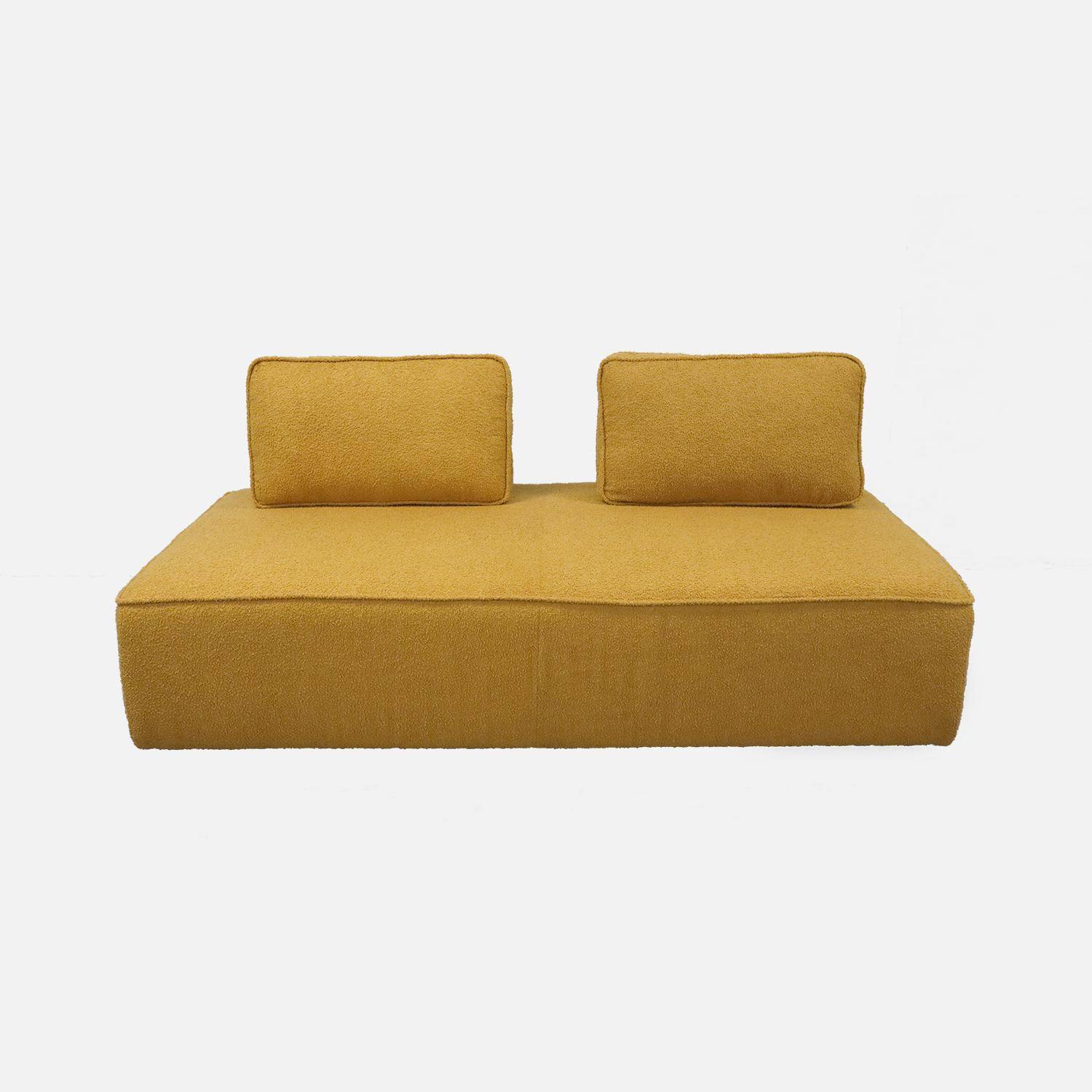 Chauffeuse pour canapé modulable tissu bouclette moutarde 2 places Bao, L 180 x P 90 x H 74cm Photo2