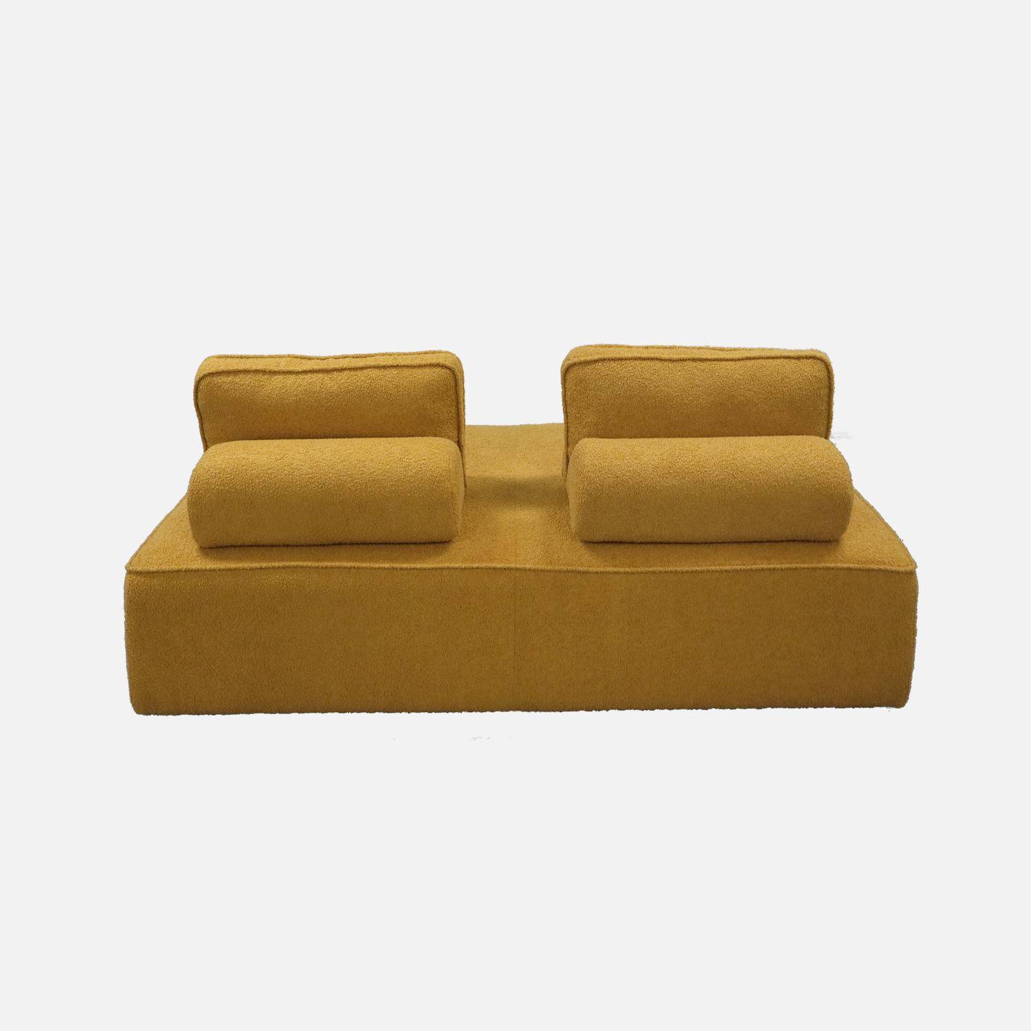 Chauffeuse pour canapé modulable tissu bouclette moutarde 2 places Bao, L 180 x P 90 x H 74cm Photo3